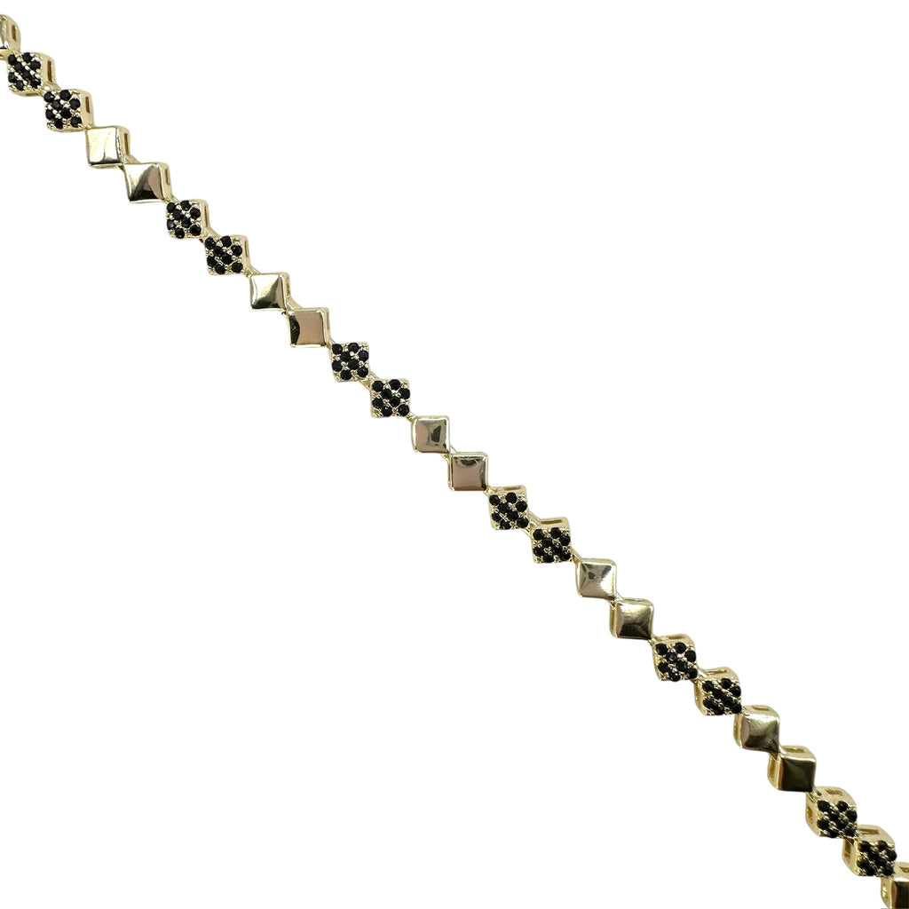 Wasserdichtes Schwarzes Zirkonia Armband, Rauten-Glieder, 5mm, goldfarben