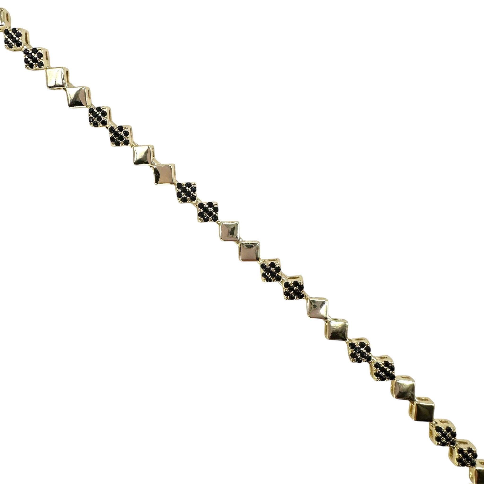 Wasserdichtes Schwarzes Zirkonia Armband, Rauten-Glieder, 5mm, goldfarben