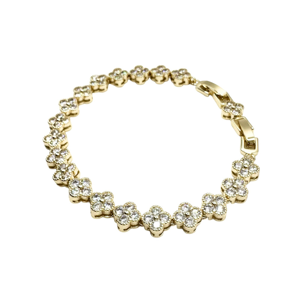 Wasserdichtes Zirkonia Kleeblatt-Armband, goldfarben