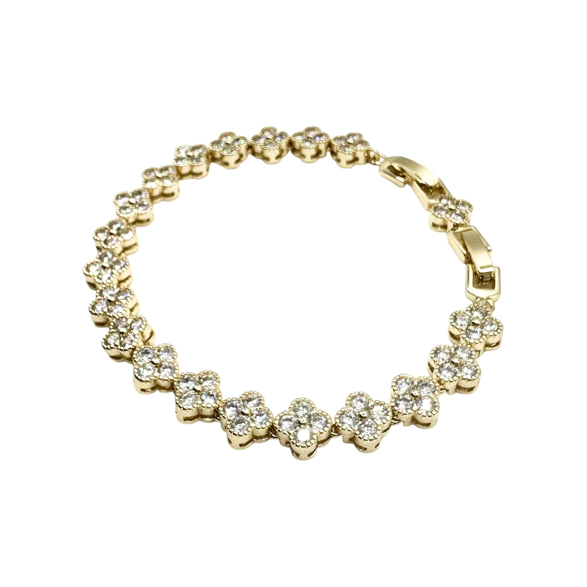 Wasserdichtes Zirkonia Kleeblatt-Armband, goldfarben