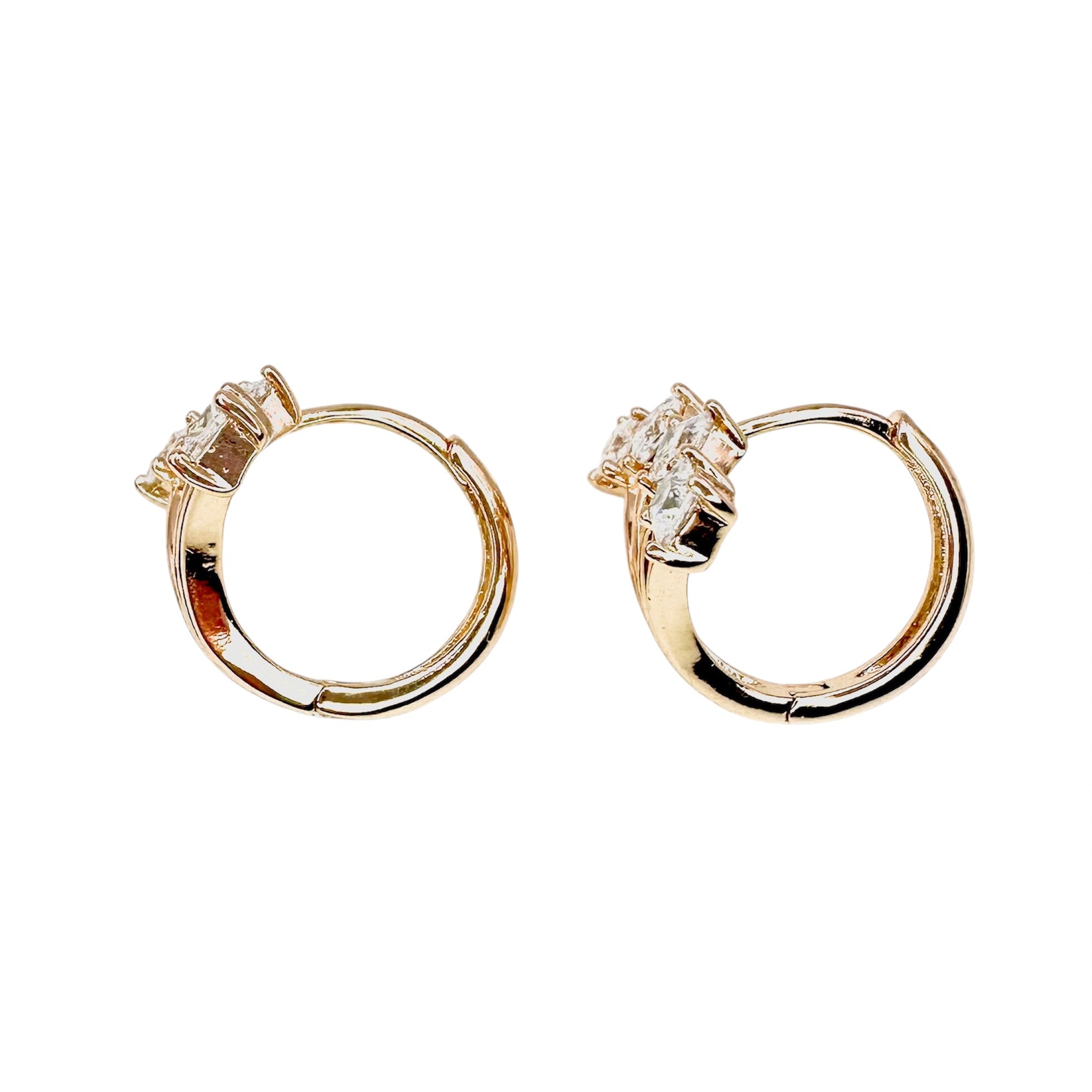 Waterproof Hoop Earrings Gold Color Firework Fan 4 Princess-Cut Zirconia