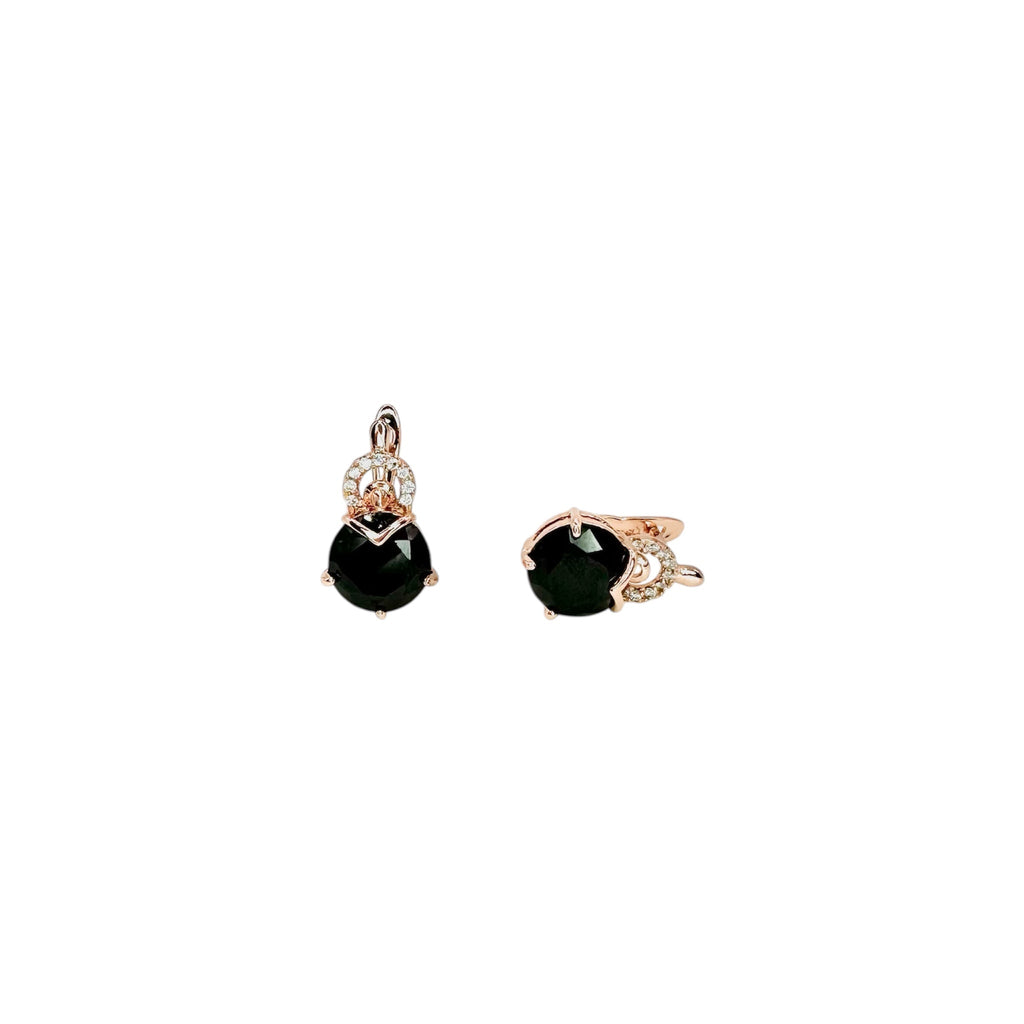 Waterproof Earrings Rose Gold Black Zirconia 10mm