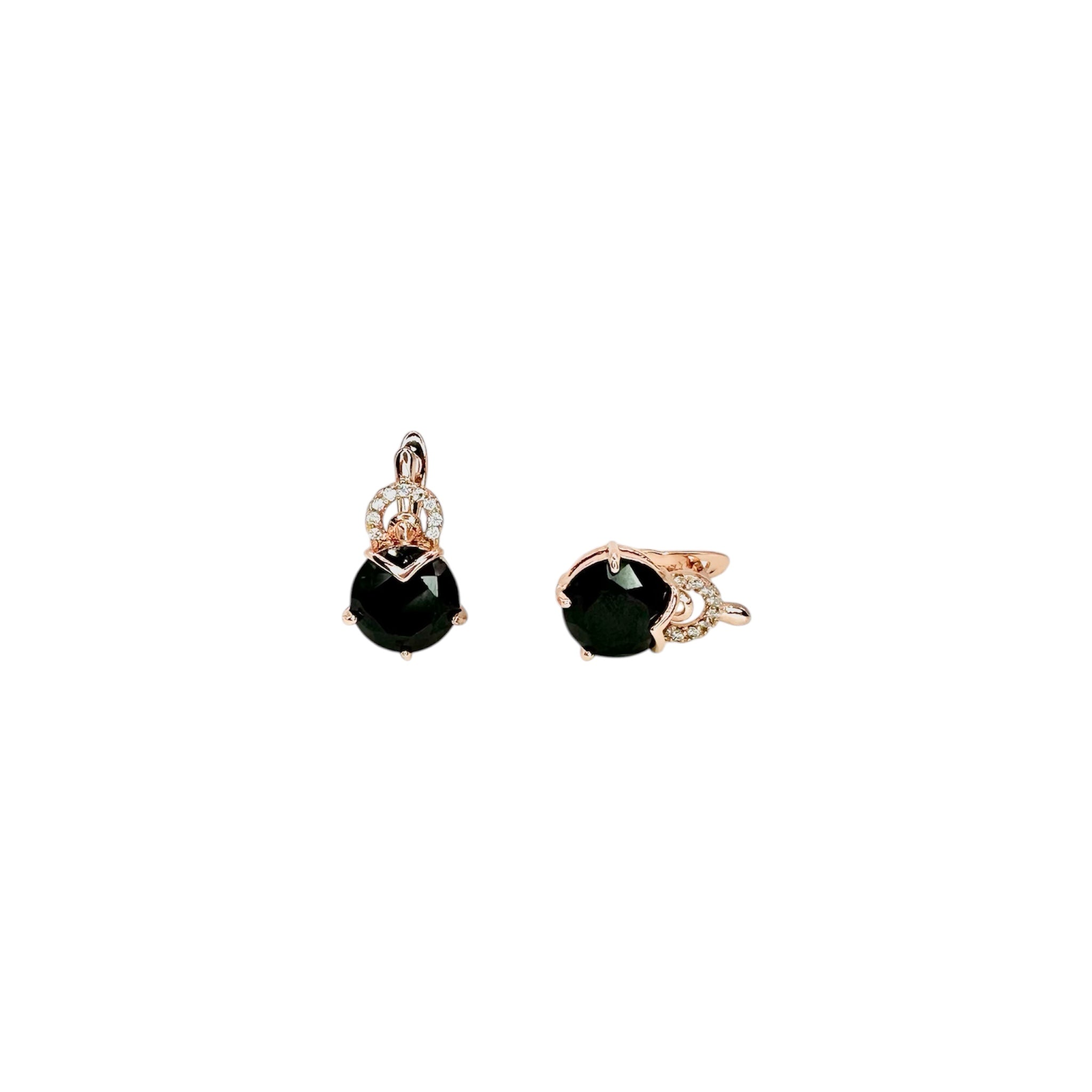 Waterproof Earrings Rose Gold Black Zirconia 10mm