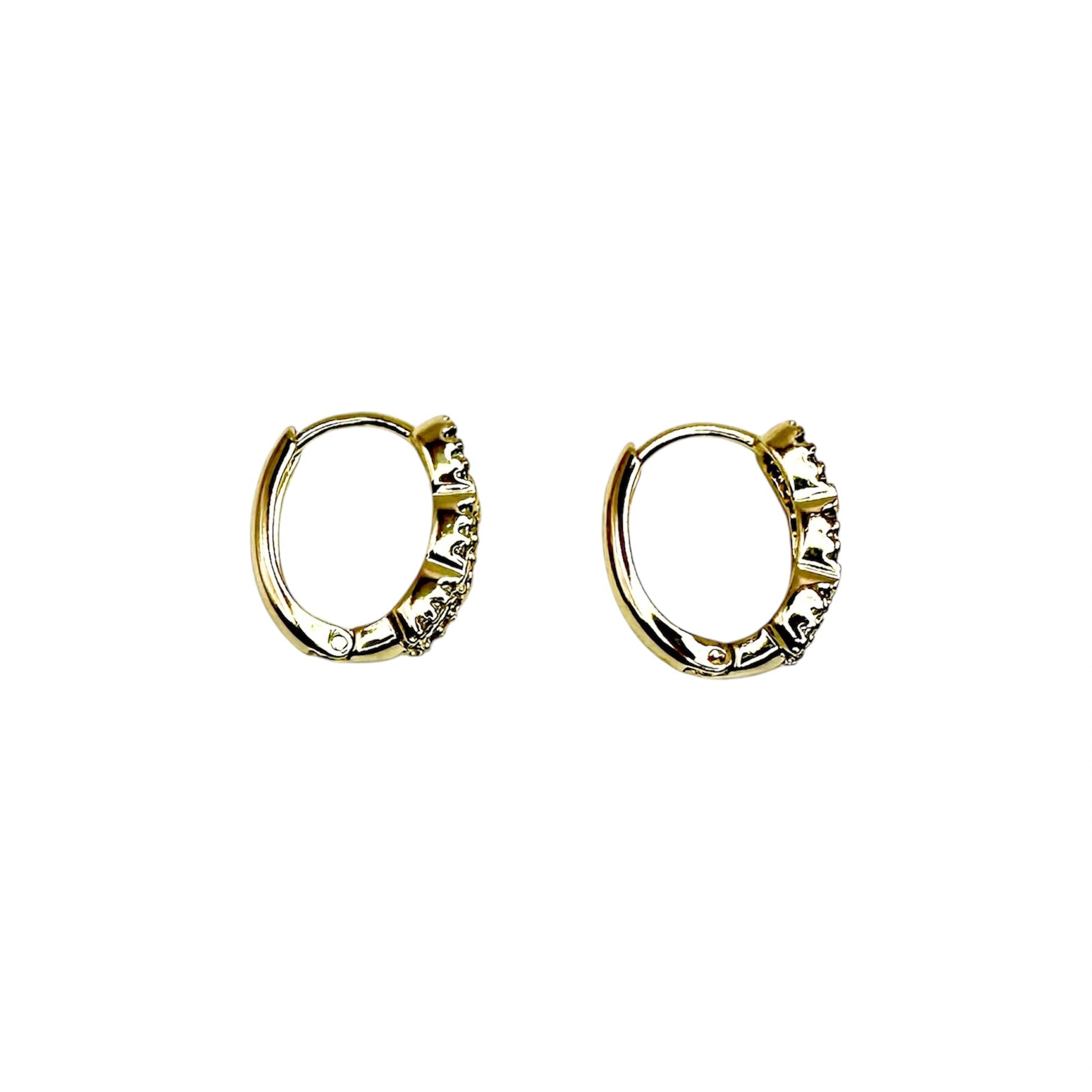 Waterproof Hoop Earrings Gold-Tone Baguette & Round Zirconia