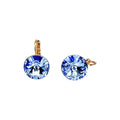 Waterproof Rivoli Crystal Earrings Light Blue Gold 12mm