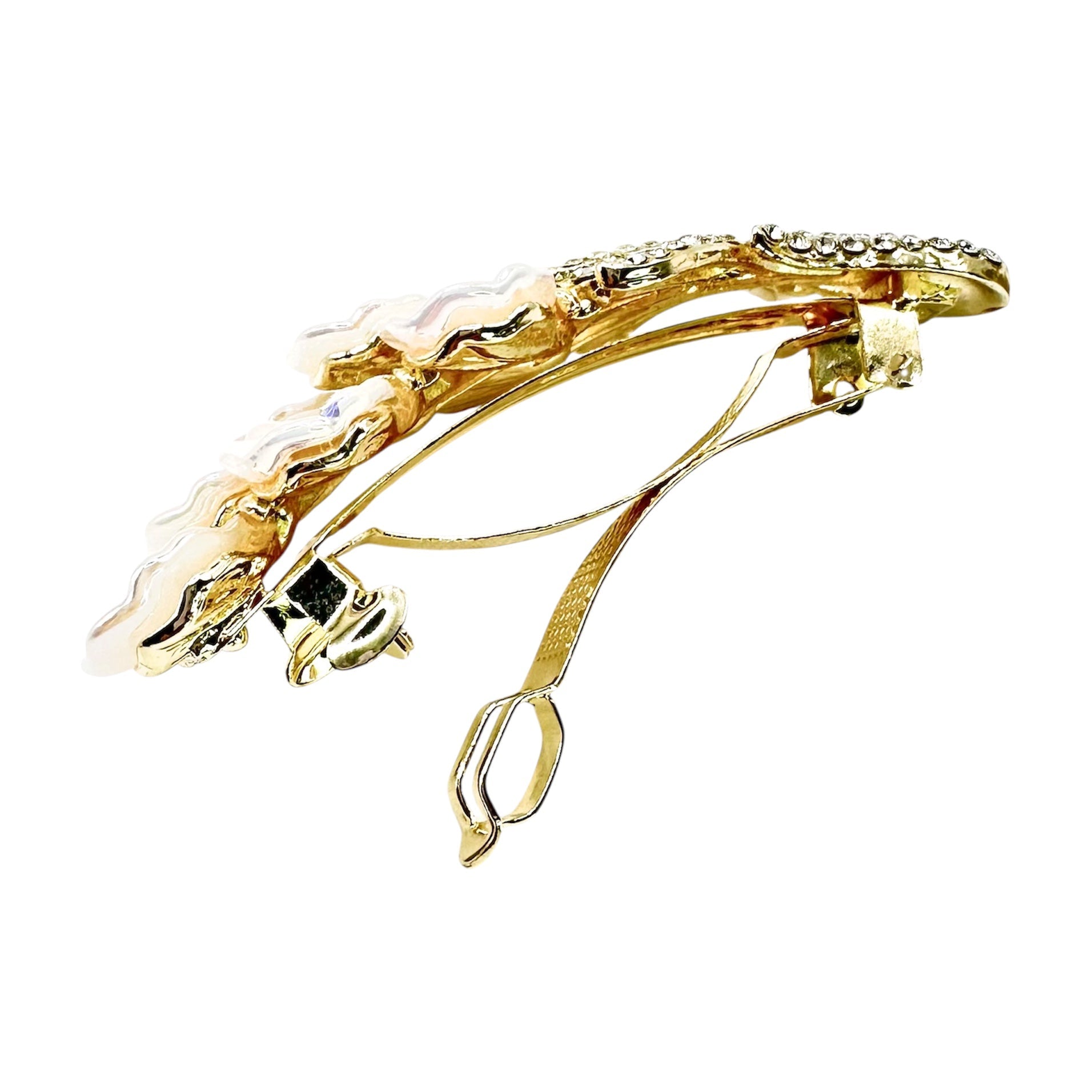 Automatikhaarspange Blüten Opal Irisierend Strass Gold