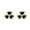 Wasserdichte Zirkonia Pavé Kleeblatt-Herzen Ohrstecker, schwarz-goldfarben