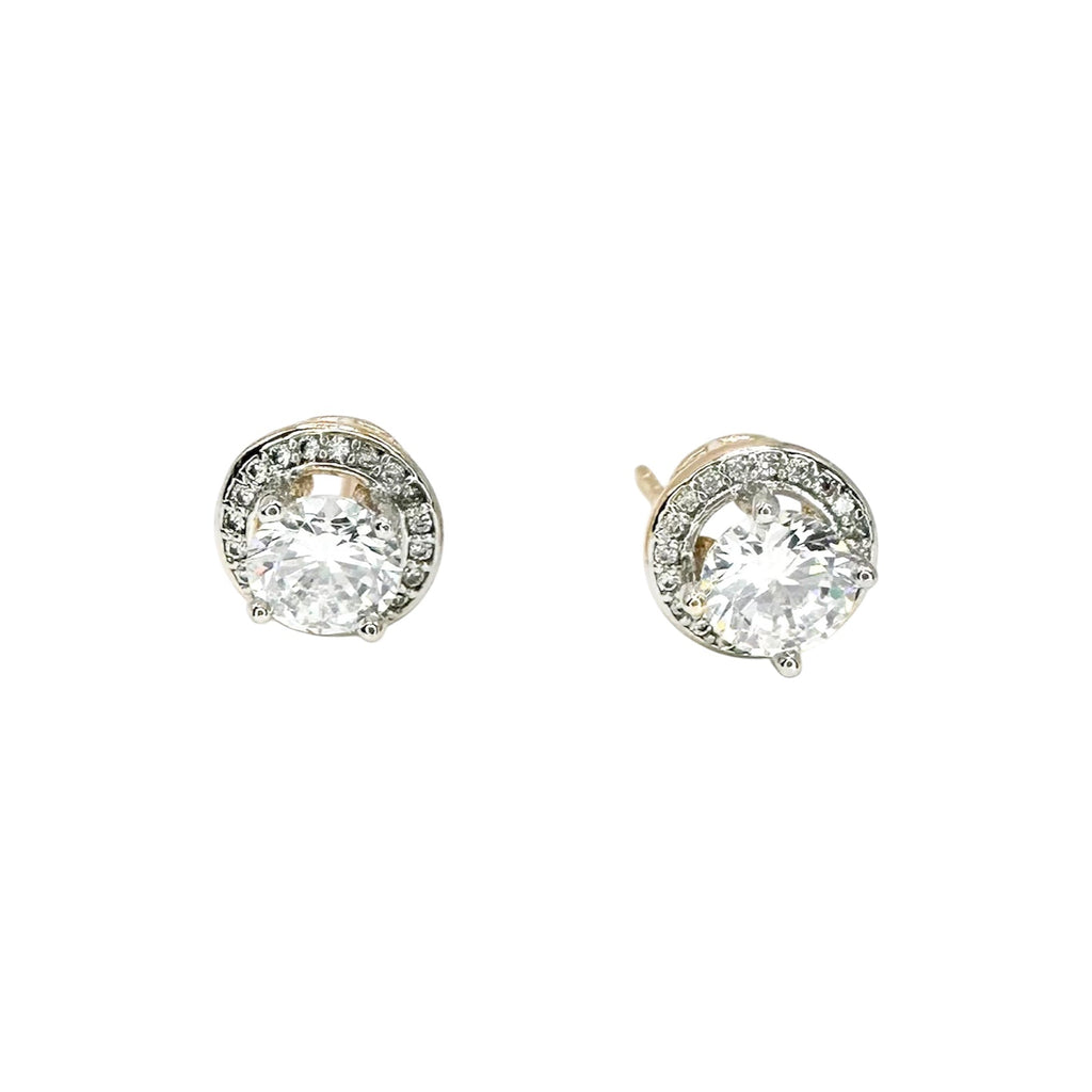 Wasserdichte Ohrstecker mit Solitär-Zirkonia, bicolor Silber-Gelbgold, 6mm