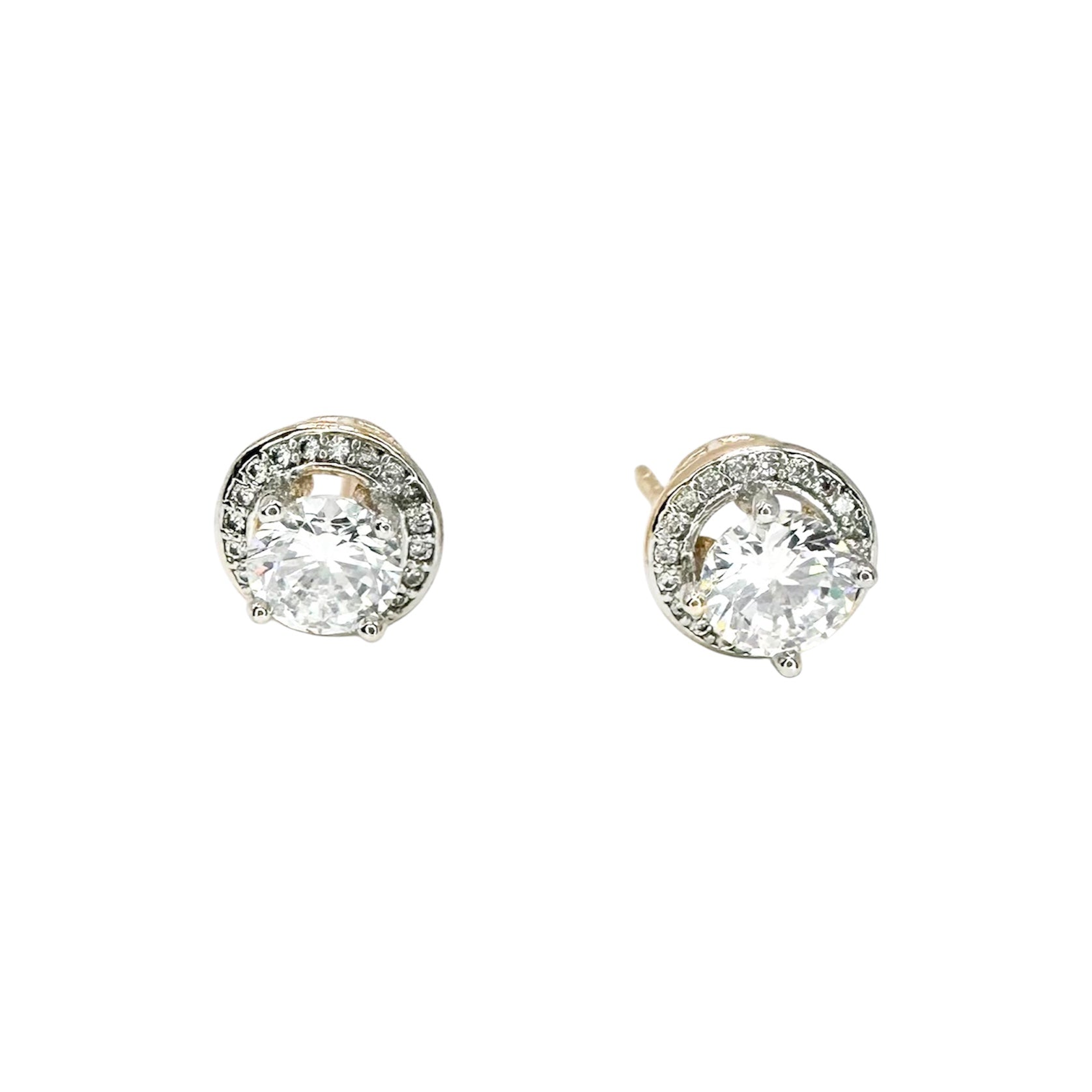 Wasserdichte Ohrstecker mit Solitär-Zirkonia, bicolor Silber-Gelbgold, 6mm