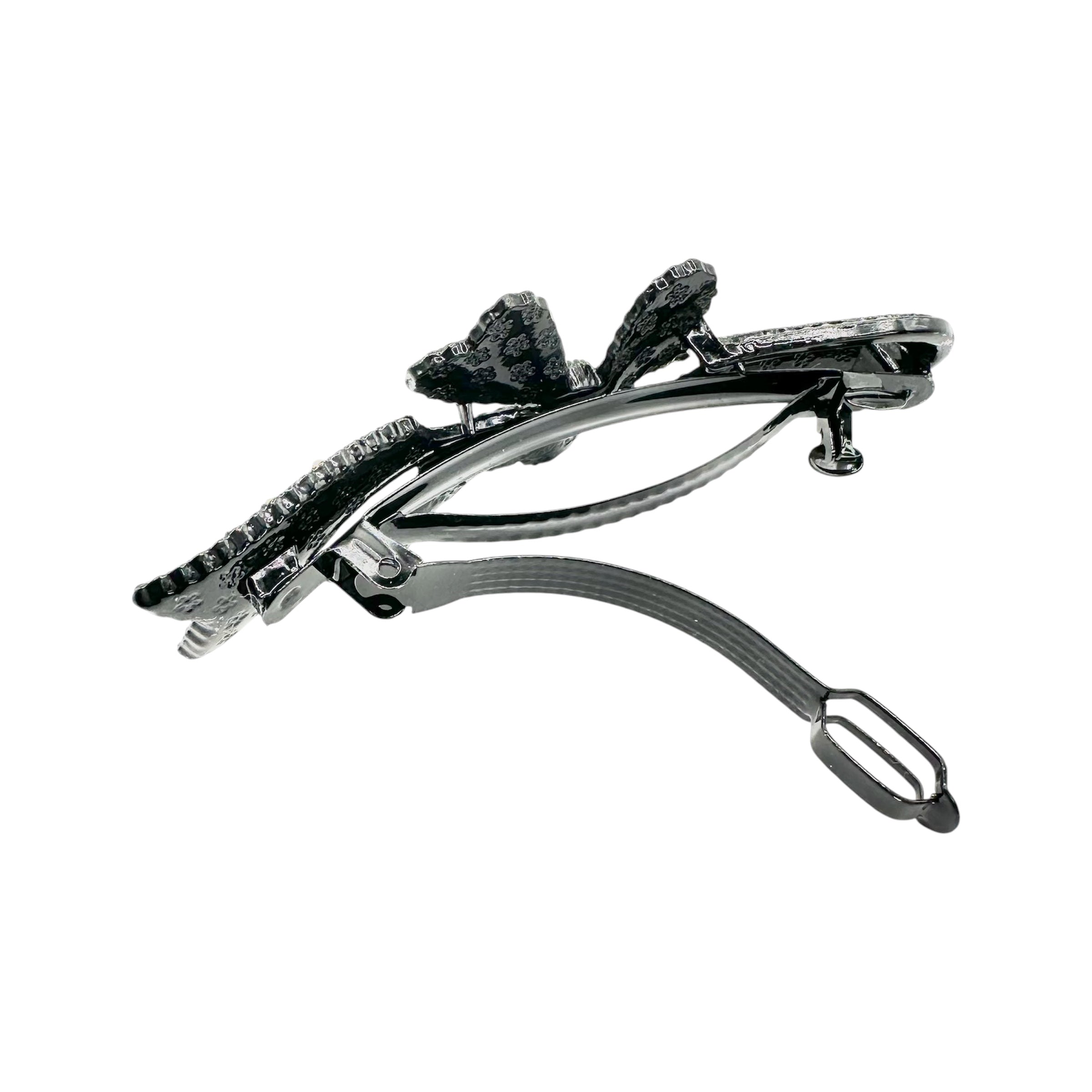 Automatikhaarspange Blume Gunmetal Schwarz Aurora Strass Ranken