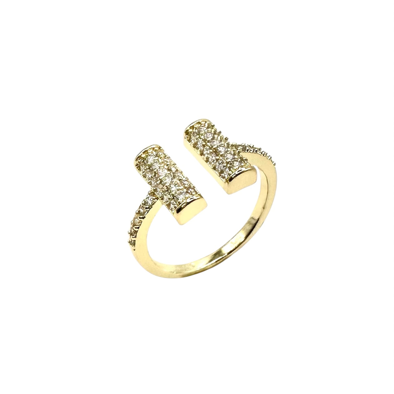 Wasserdichter offener Nagel-Ring mit Zirkonia-Pavé Gold