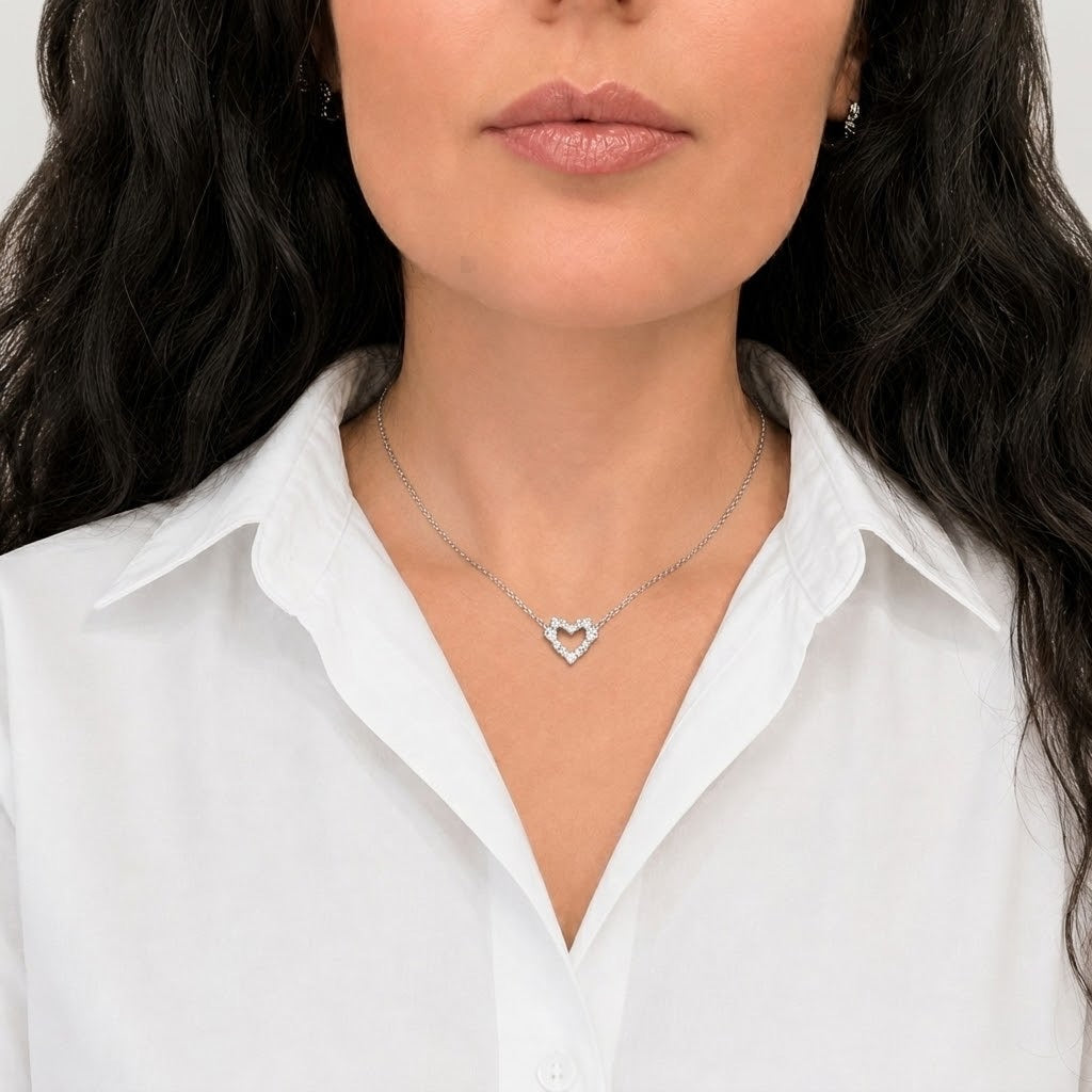 Wasserdichte Herz-Halskette, Mix-Zirkonia, weißvergoldet
