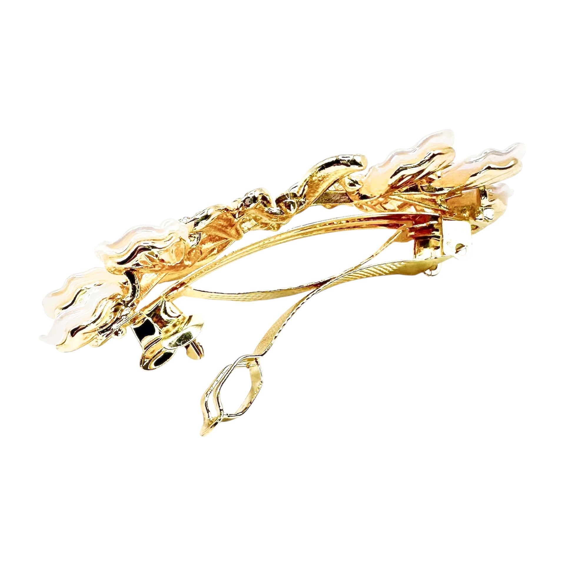 Automatikhaarspange Orchidee Opal Emaille Perle Gold