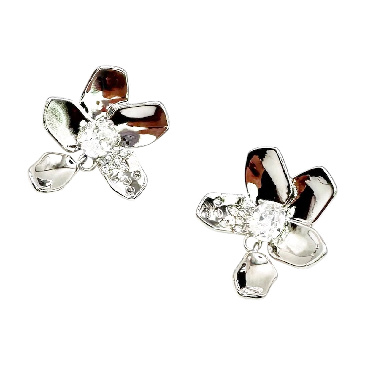 Wasserdichte Ohrstecker Silber Fünfblättrige Blüte Glatt Poliert Oval Zirkonia 5x4mm