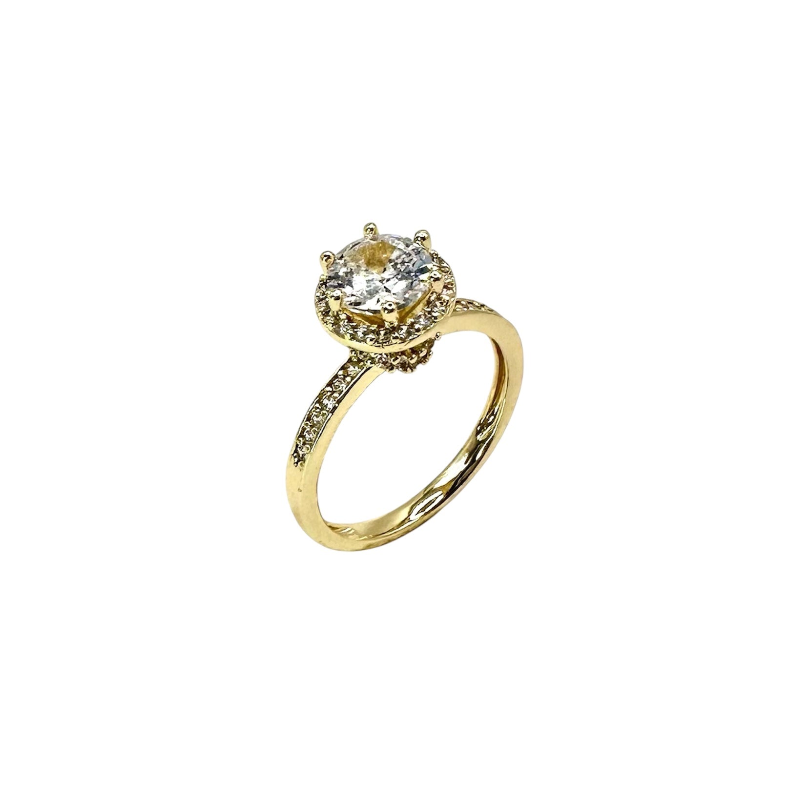 Wasserdichter Halo-Ring mit rundem Zirkonia und Pavé Gold
