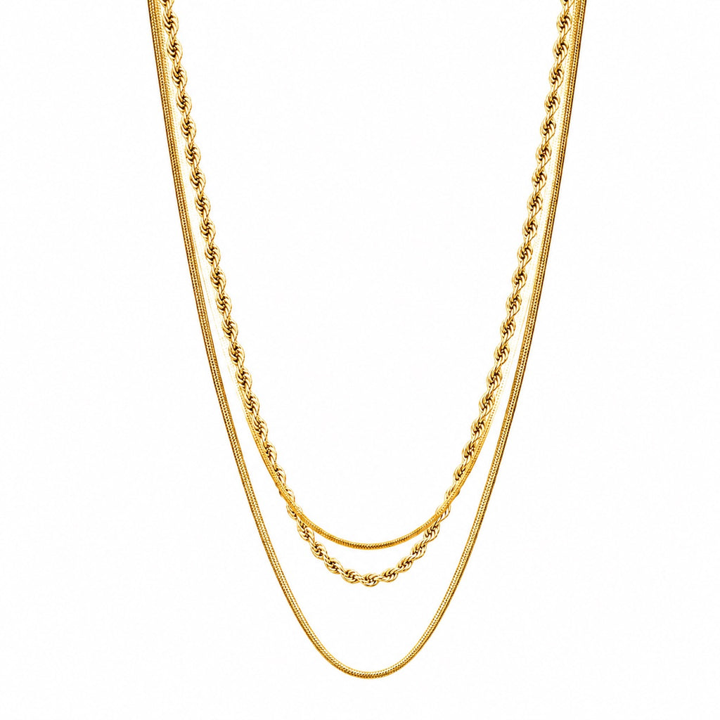 Wasserdichte Dreifach-Layering-Halskette Goldfarbe