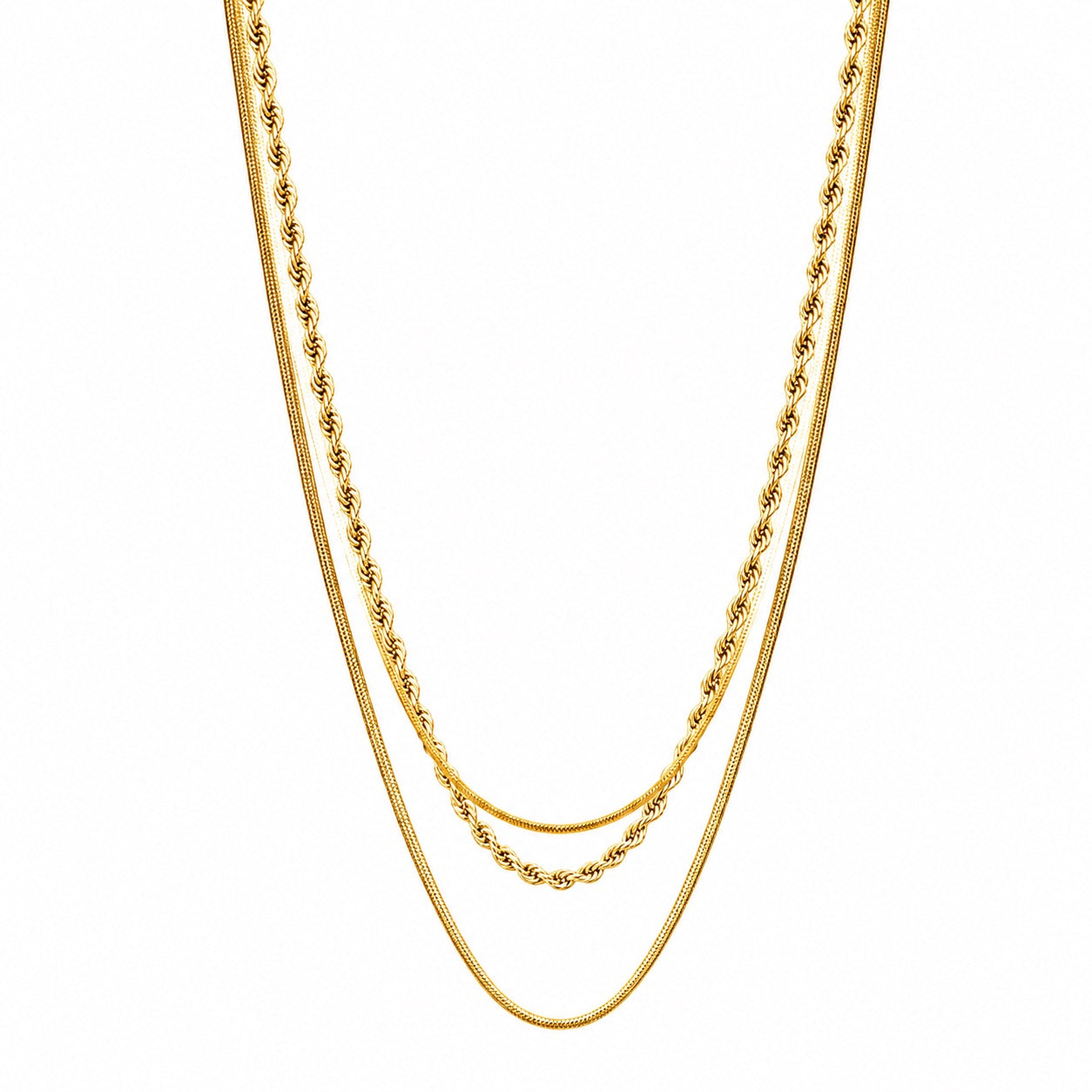 Wasserdichte Dreifach-Layering-Halskette Goldfarbe