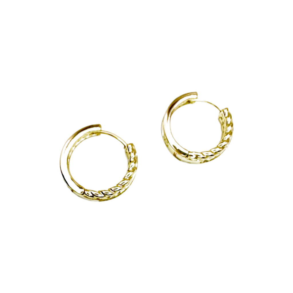 Waterproof Gold-Plated Hoop Earrings with Braided Pattern and Crystal Pavé