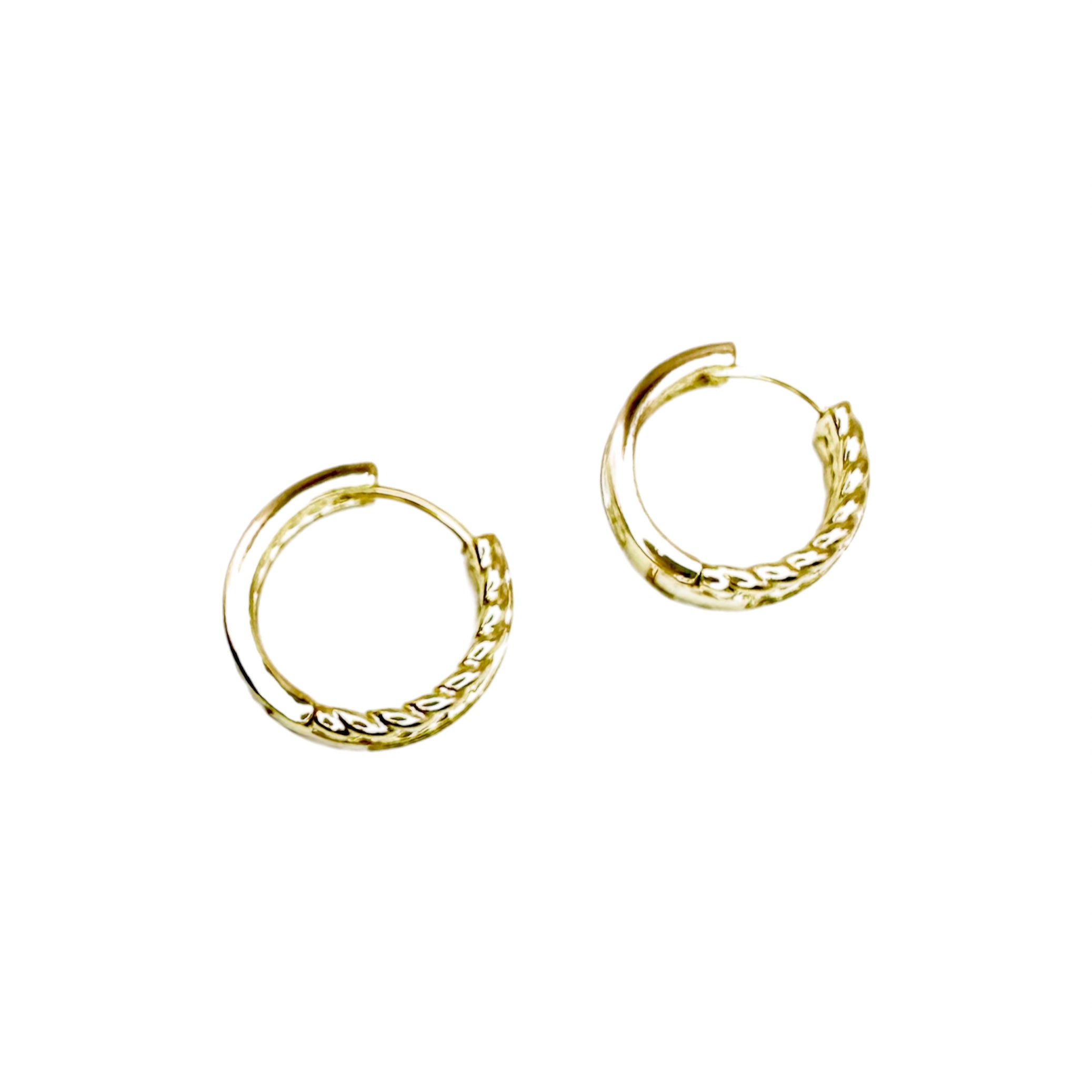 Waterproof Gold-Plated Hoop Earrings with Braided Pattern and Crystal Pavé