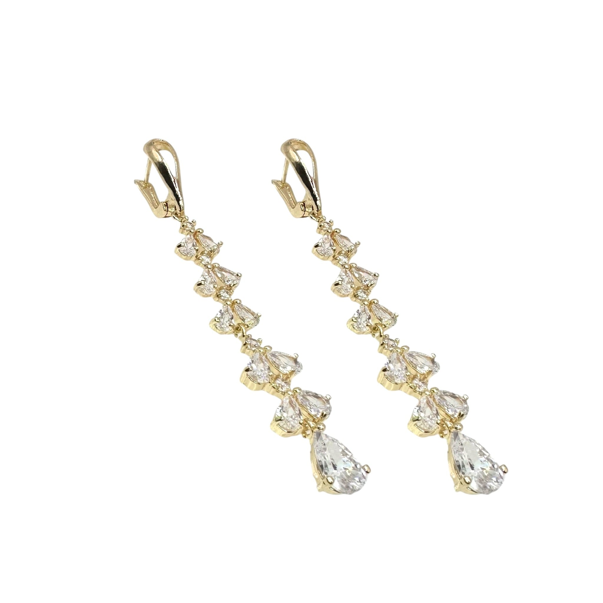 Wasserdichte Zirkonia Pear Cascade Drop Ohrhänger, goldfarben