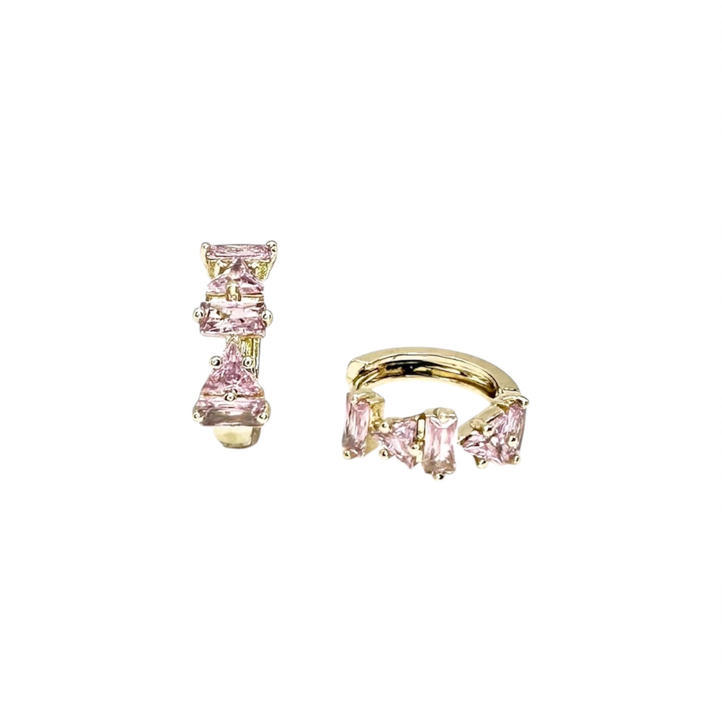 Wasserdichte Creolen Goldfarbe Rosa Mix-Zirkonia Baguette Dreieck Marquise