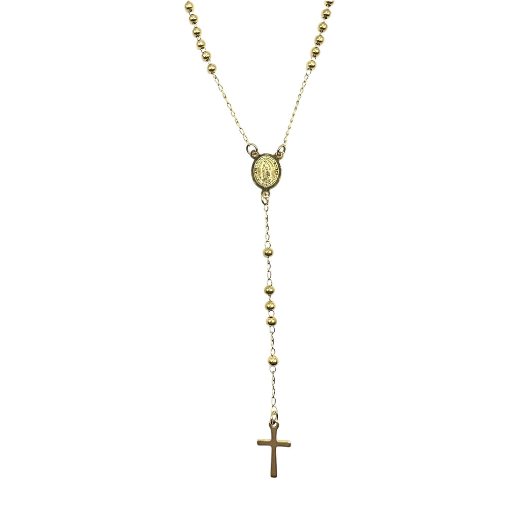 Wasserdichte Rosenkranz-Halskette mit Perlen, Madonna-Medaillon und Kreuz-Anhänger Gold