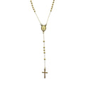 Wasserdichte Rosenkranz-Halskette mit Perlen, Madonna-Medaillon und Kreuz-Anhänger Gold
