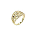 Wasserdichter Dome-Ring mit Blatt-Filigran und Zirkonia-Pavé Gold