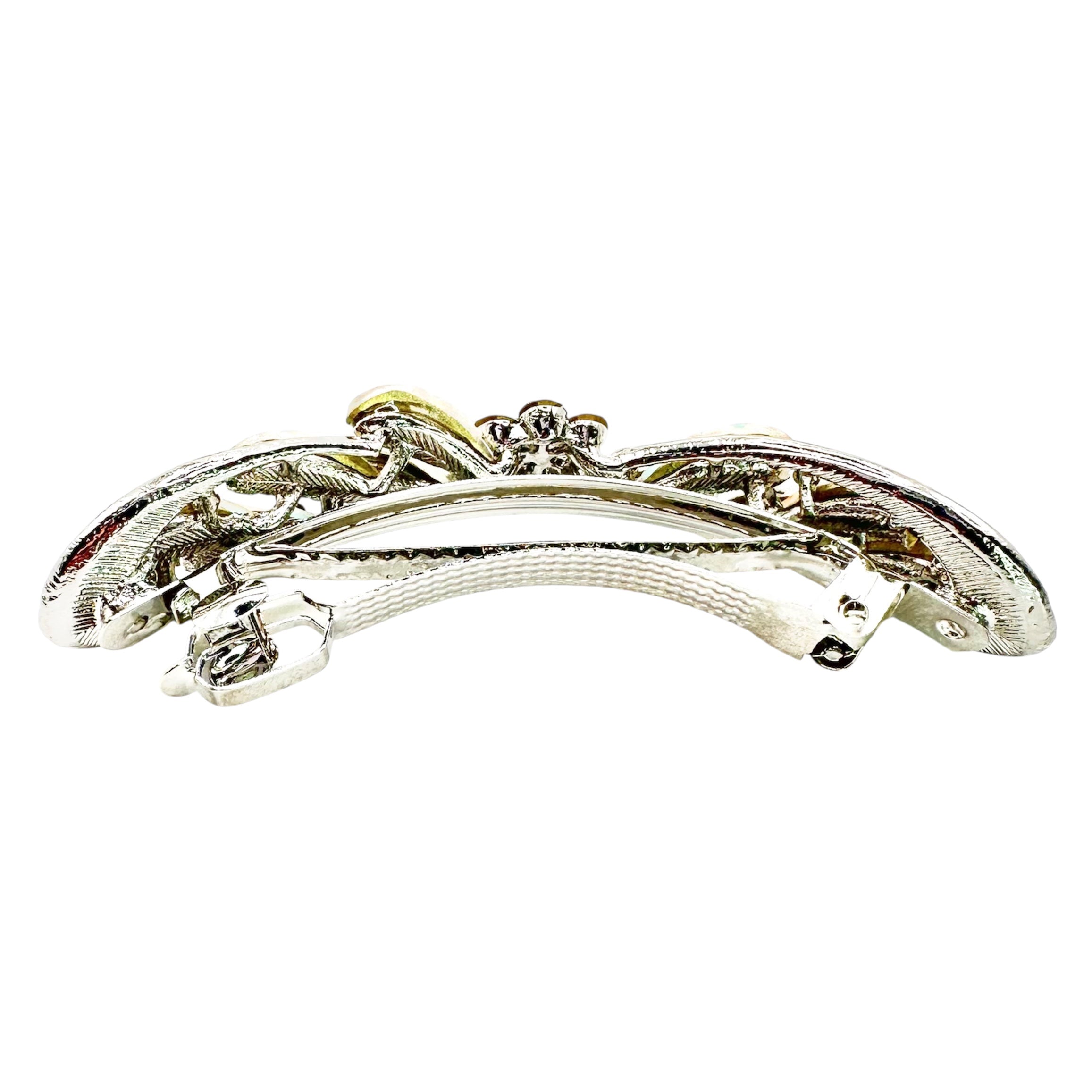 Automatikhaarspange Schleife Silber Aurora Borealis Tropfen Kristall Strass Blume
