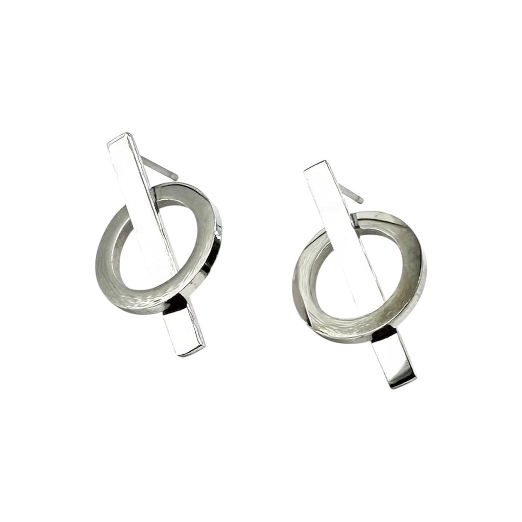 Wasserdichte Ohrstecker Silber Geometrisch Kreis Balken Sculptural Bauhaus Poliert Stecker