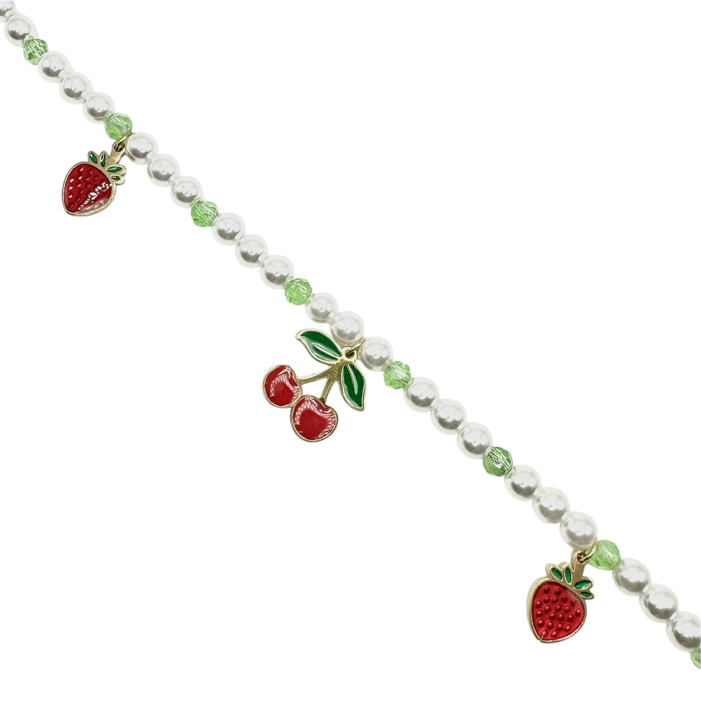 Wasserdichtes Perlen Frucht Charm Armband Erdbeere Kirsche Gold 17cm