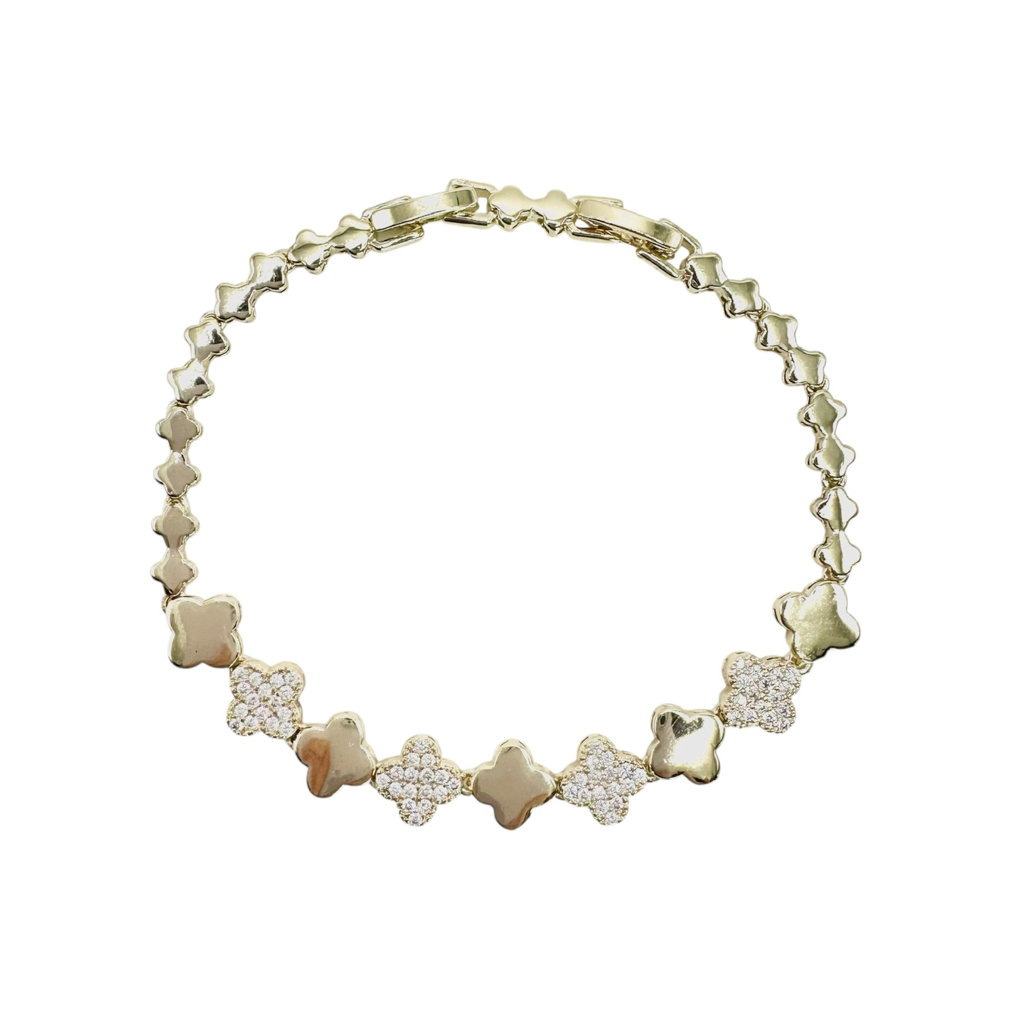 Wasserdichtes Zirkonia Kleeblatt-Armband, 7mm, goldfarben