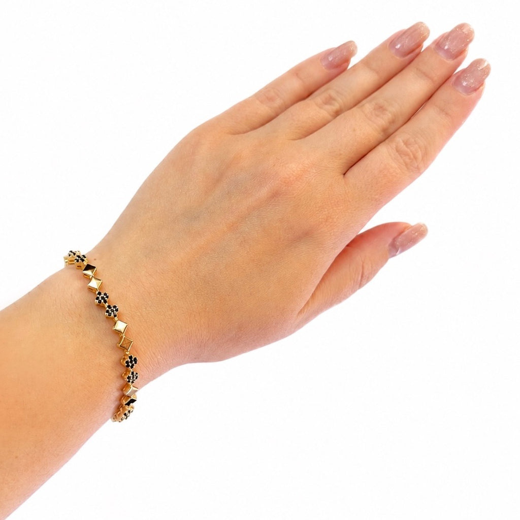 Wasserdichtes Schwarzes Zirkonia Armband, Rauten-Glieder, 5mm, goldfarben