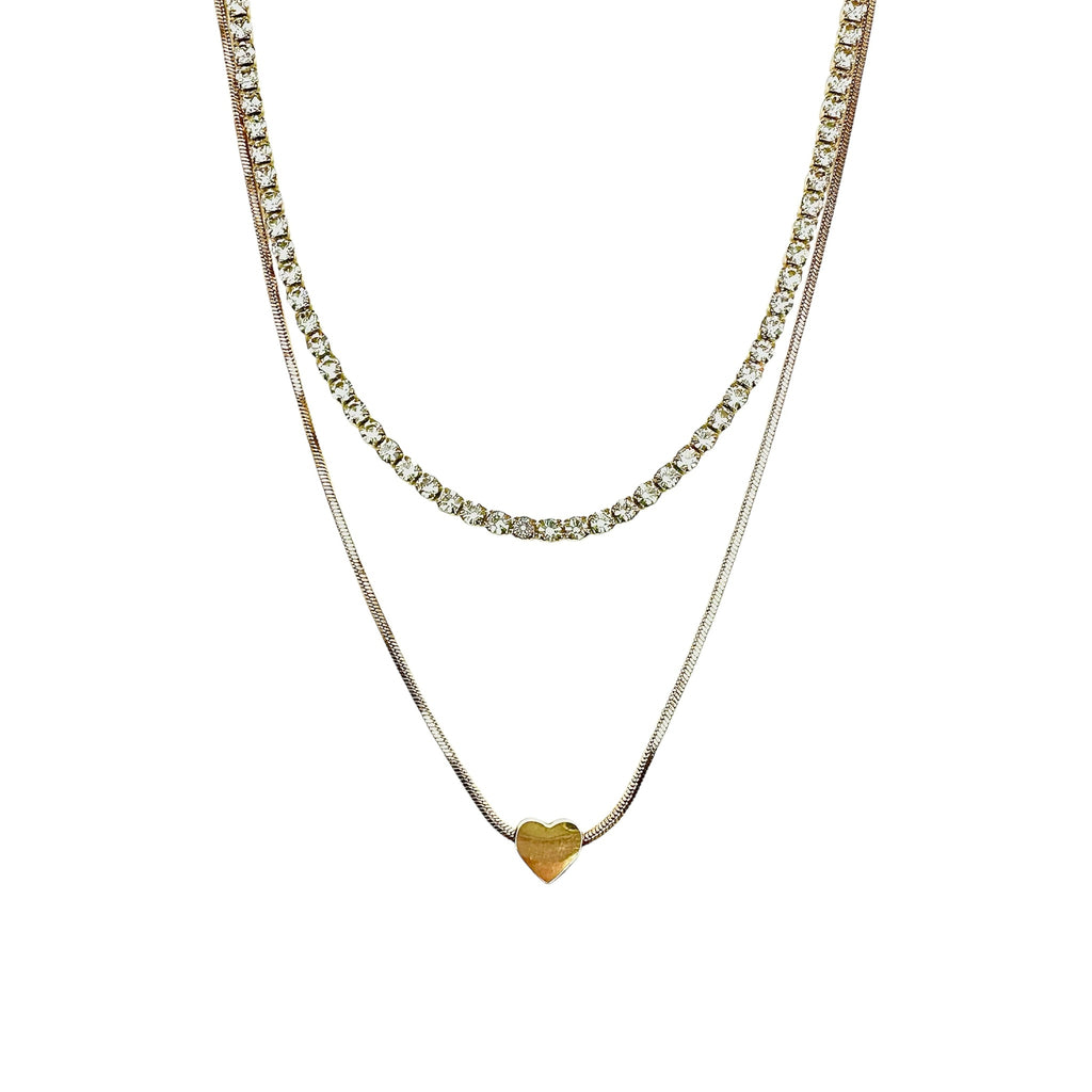 Wasserdichte Doppelkette mit Herz und Strass