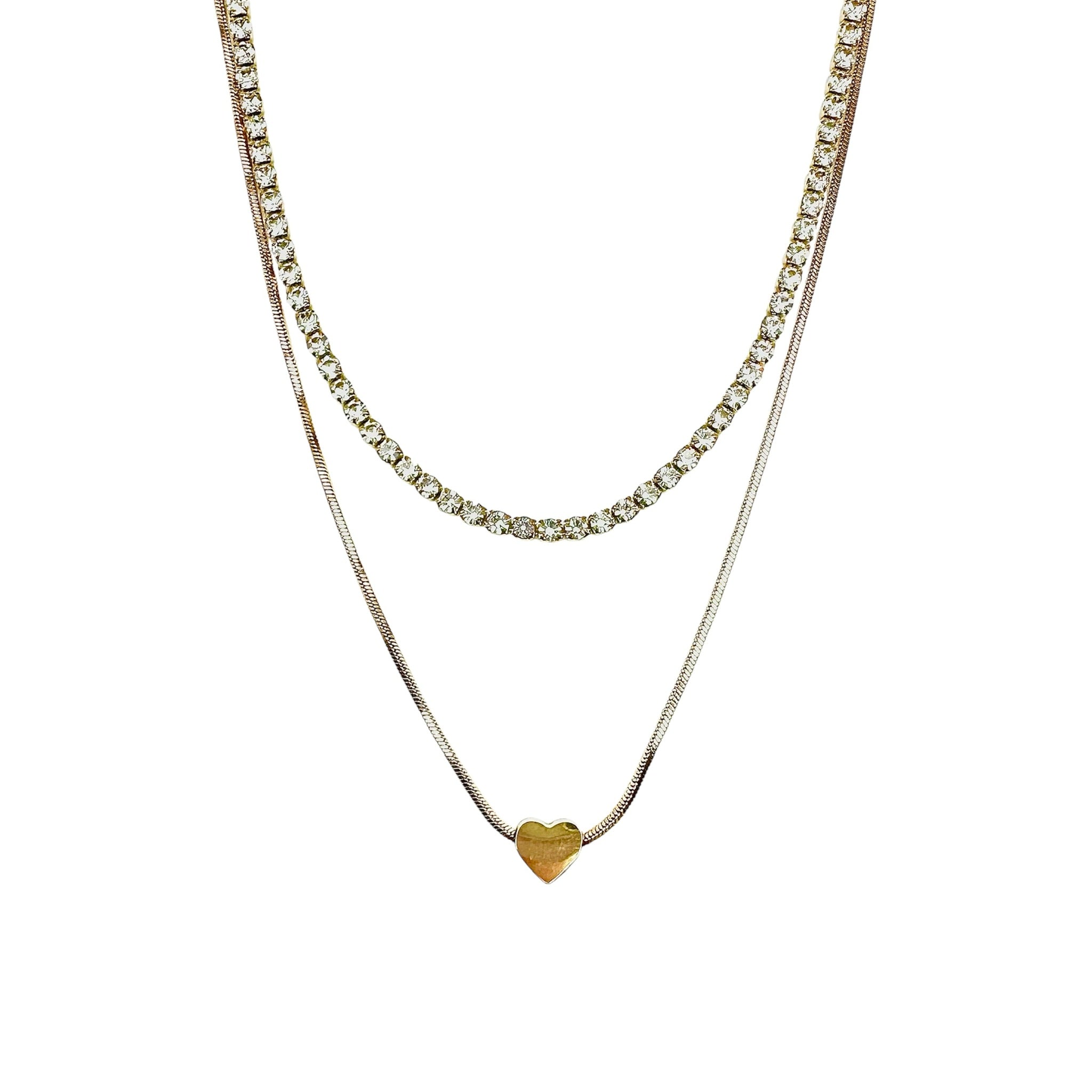Wasserdichte Doppelkette mit Herz und Strass