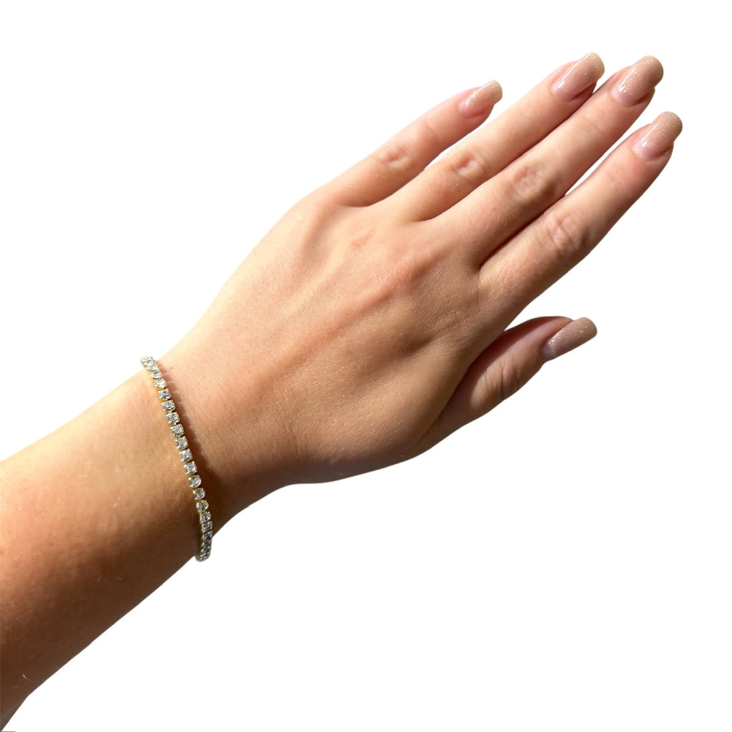 Wasserdichtes Klares Zirkonia Tennis-Armband, rund, goldfarben
