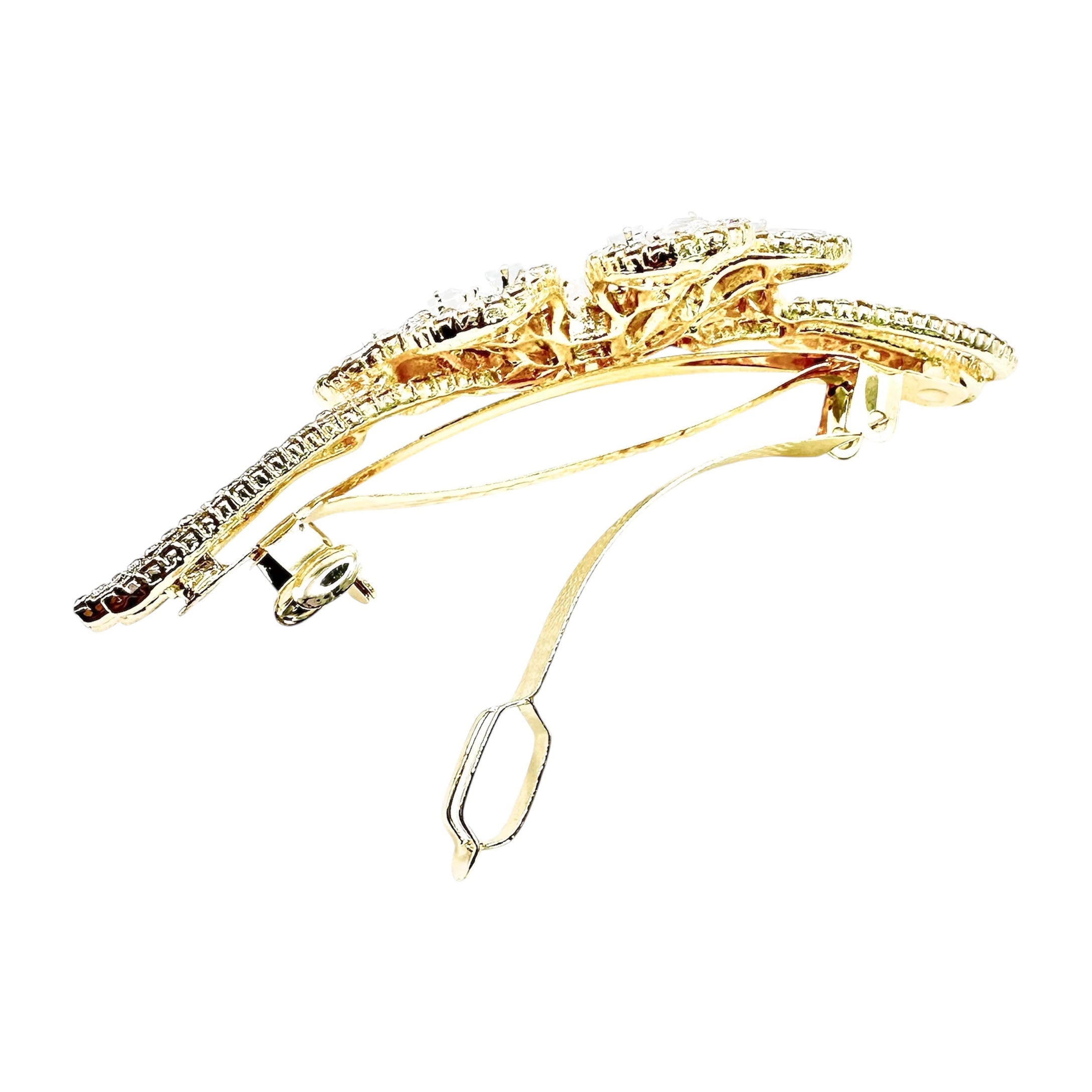 Automatikhaarspange Blume Gold Baguette Kristall Strass Aurora Ranken