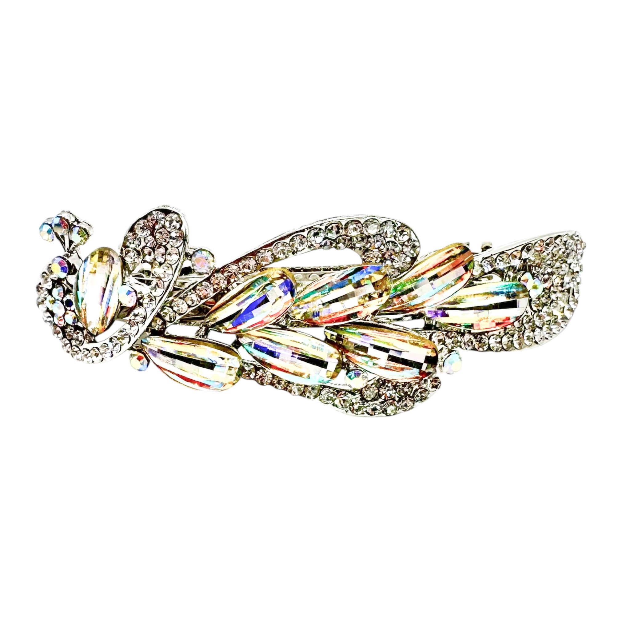 Automatikhaarspange Pfau Aurora Borealis Kristall Strass Silber