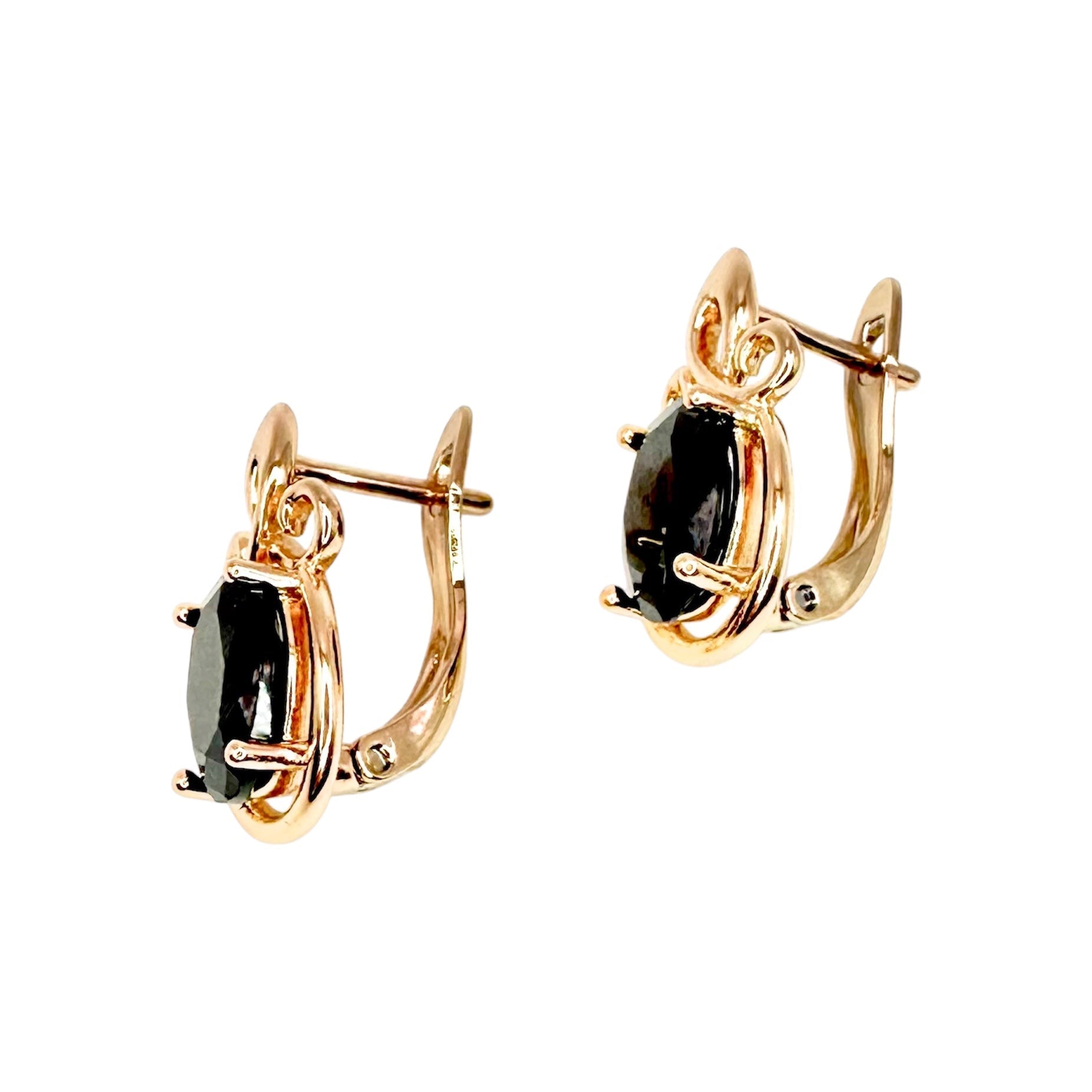 Waterproof Rose Gold Black Oval Zirconia Earrings