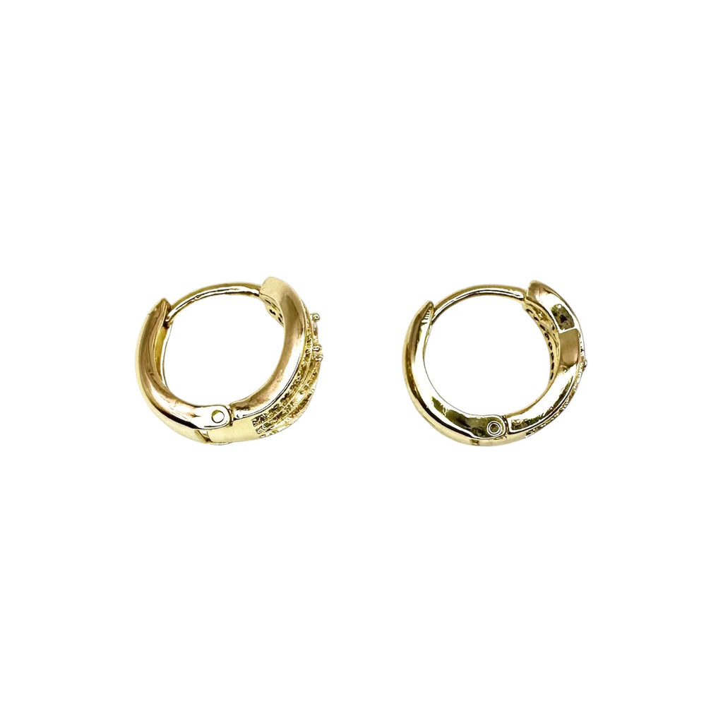 Waterproof Hoop Earrings Gold Color Leaf Braid Pattern Crystal Pavé