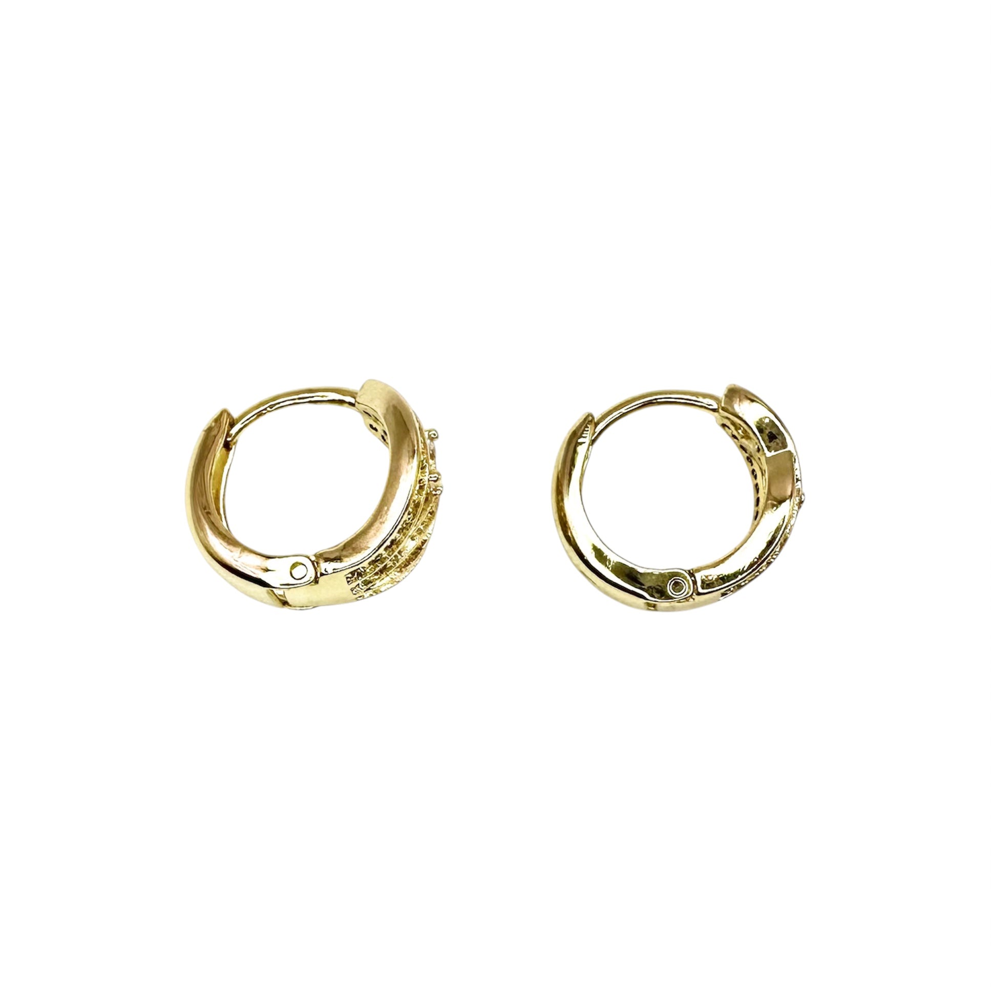 Waterproof Hoop Earrings Gold Color Leaf Braid Pattern Crystal Pavé