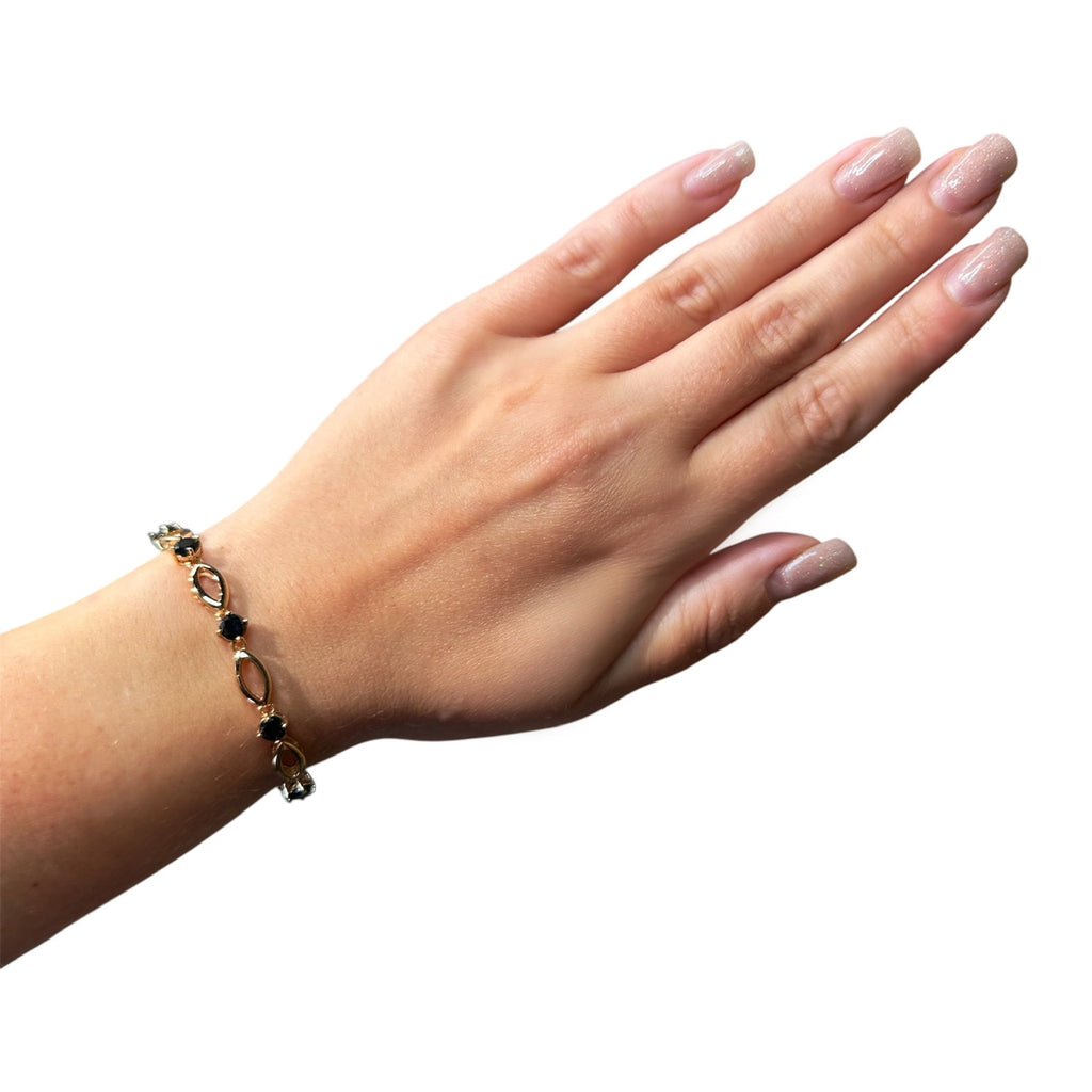 Wasserdichtes Schwarzes Zirkonia Armband, Marquise-Glieder, roségoldfarben