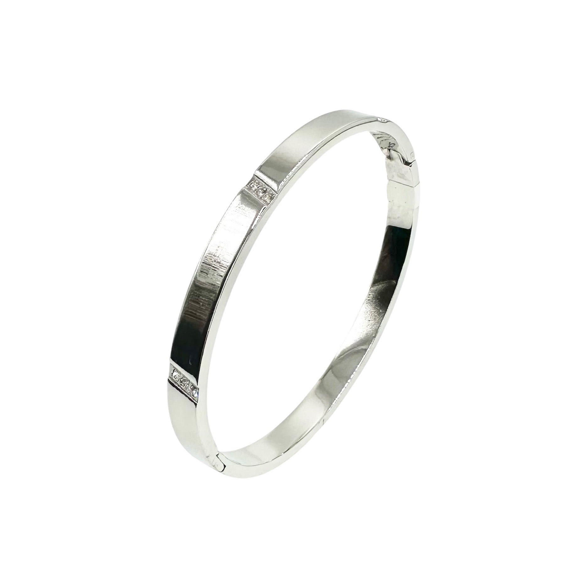 Wasserdichtes Zirkonia-Akzent Bangle Armreif Silber