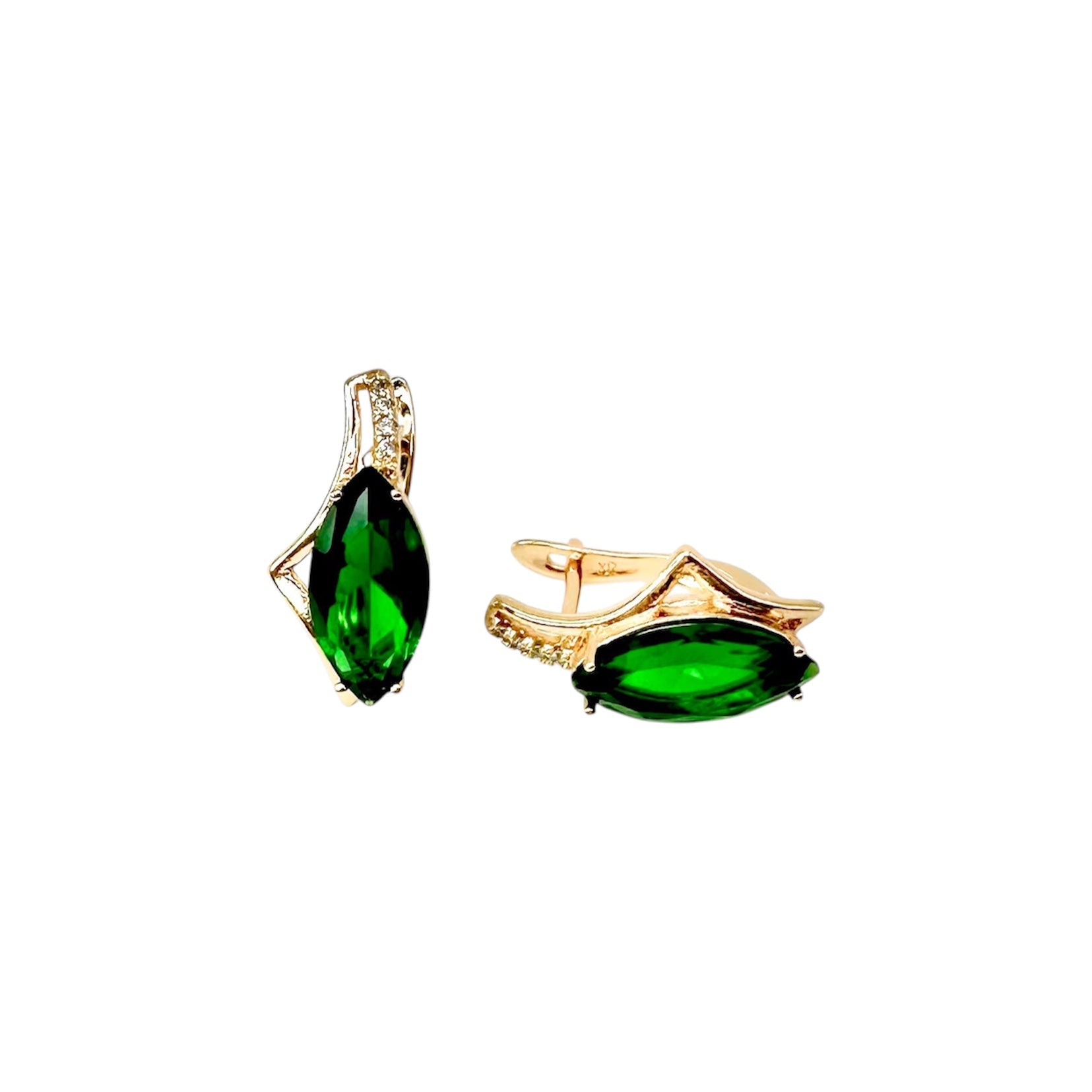 Waterproof Earrings Gold Color Green Marquise Zirconia