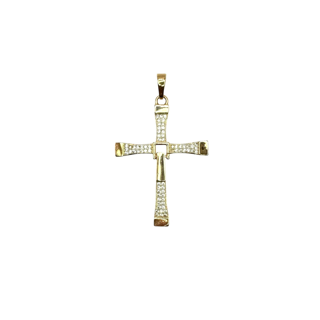 Wasserdichter moderner Kruzifix-Anhänger mit Zirkonia-Pavé und Jesus-Figur Gold