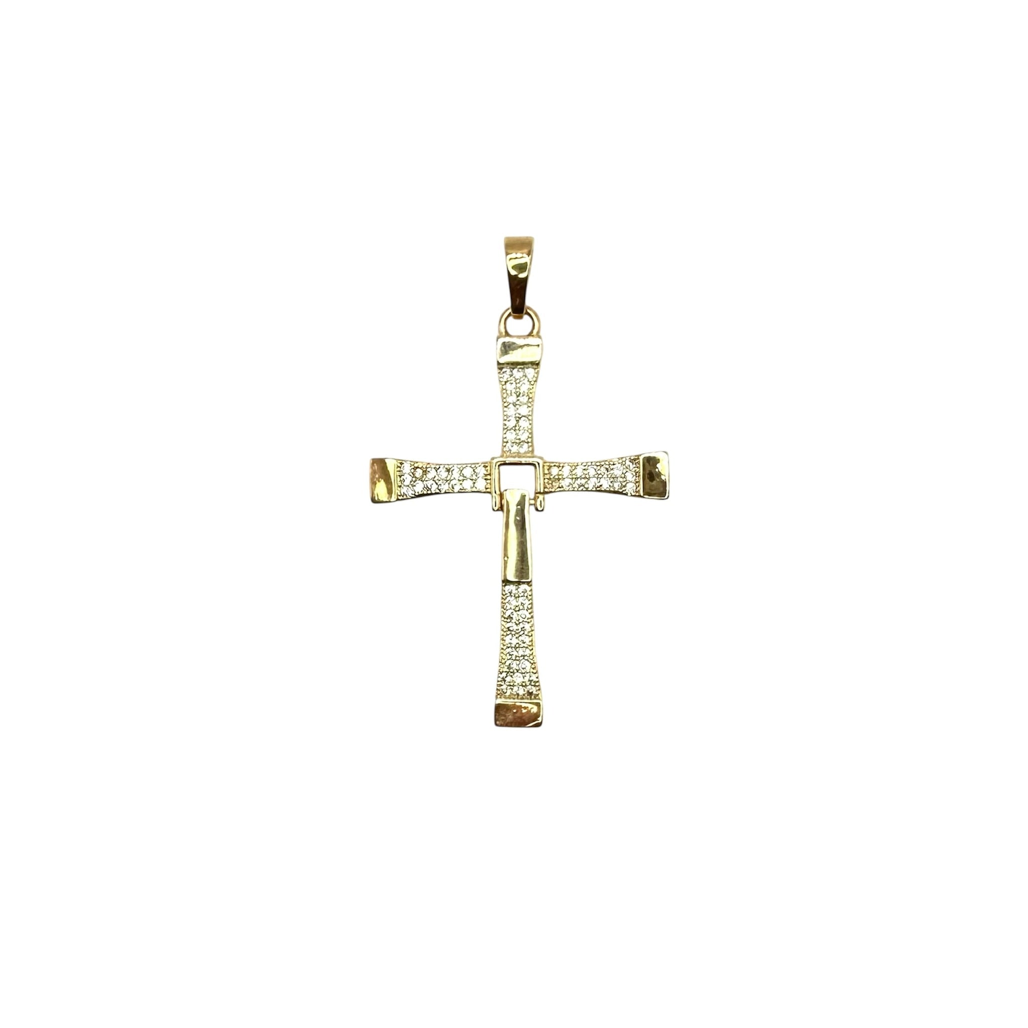 Wasserdichter moderner Kruzifix-Anhänger mit Zirkonia-Pavé und Jesus-Figur Gold