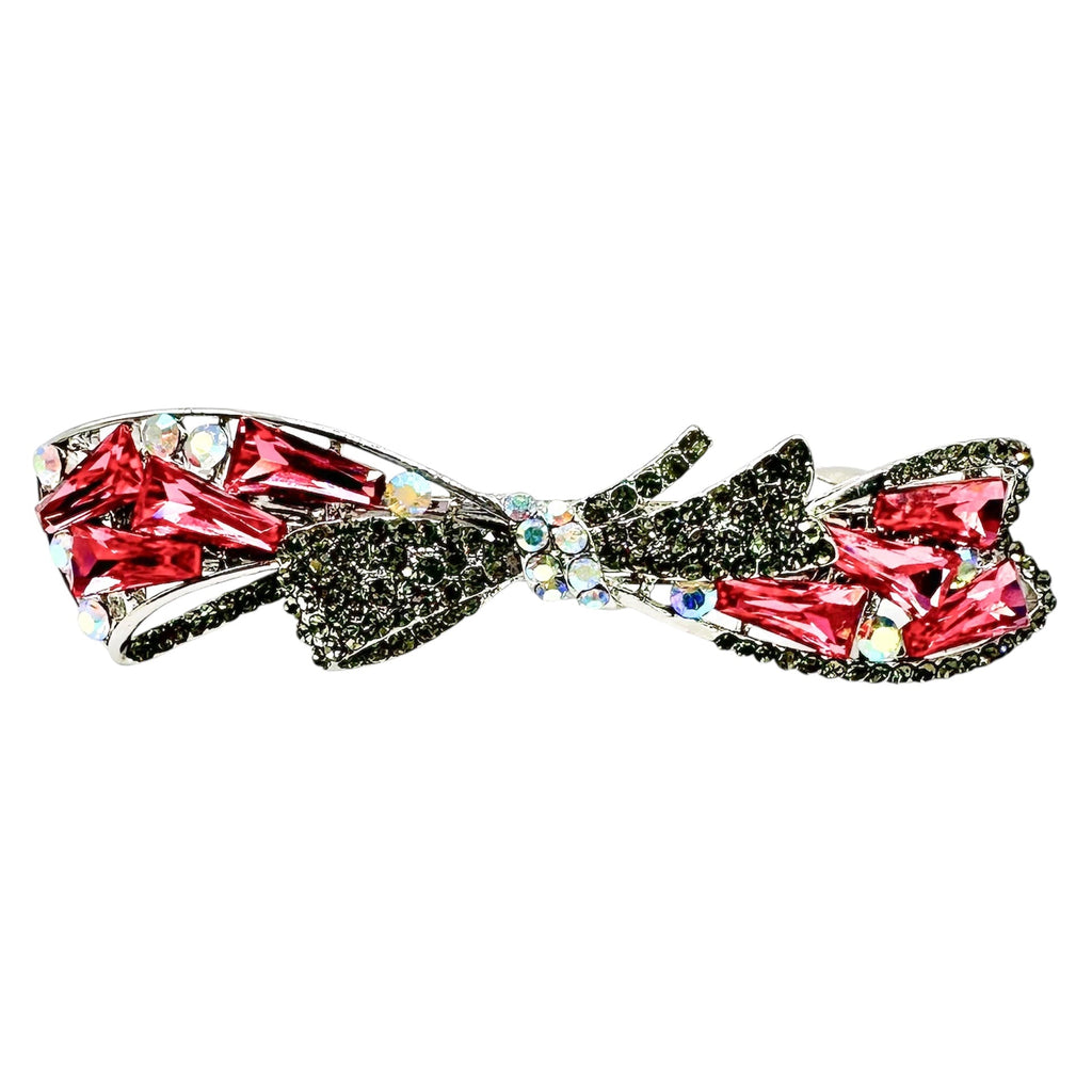 Automatikhaarspange Schleife Silber Pink Baguette Kristall Anthrazit Strass Aurora