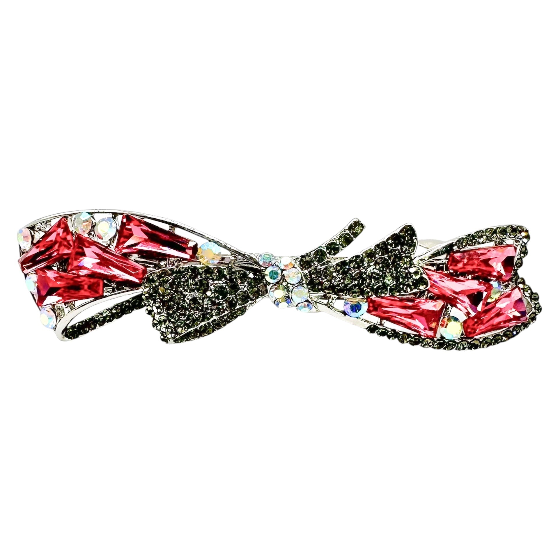 Automatikhaarspange Schleife Silber Pink Baguette Kristall Anthrazit Strass Aurora