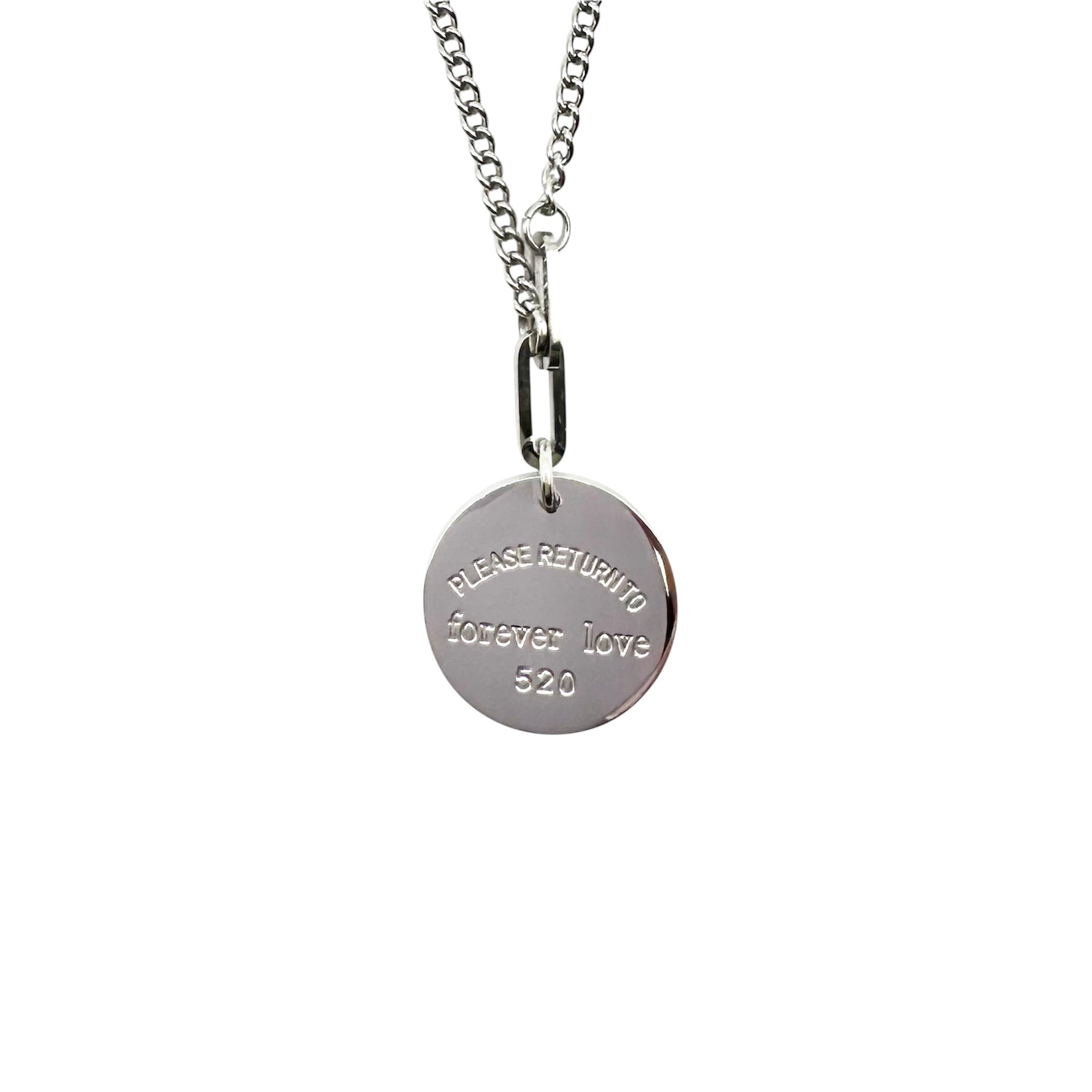 Wasserdichte Smiley-Halskette mit rundem Gravur-Anhänger Forever Love Silber