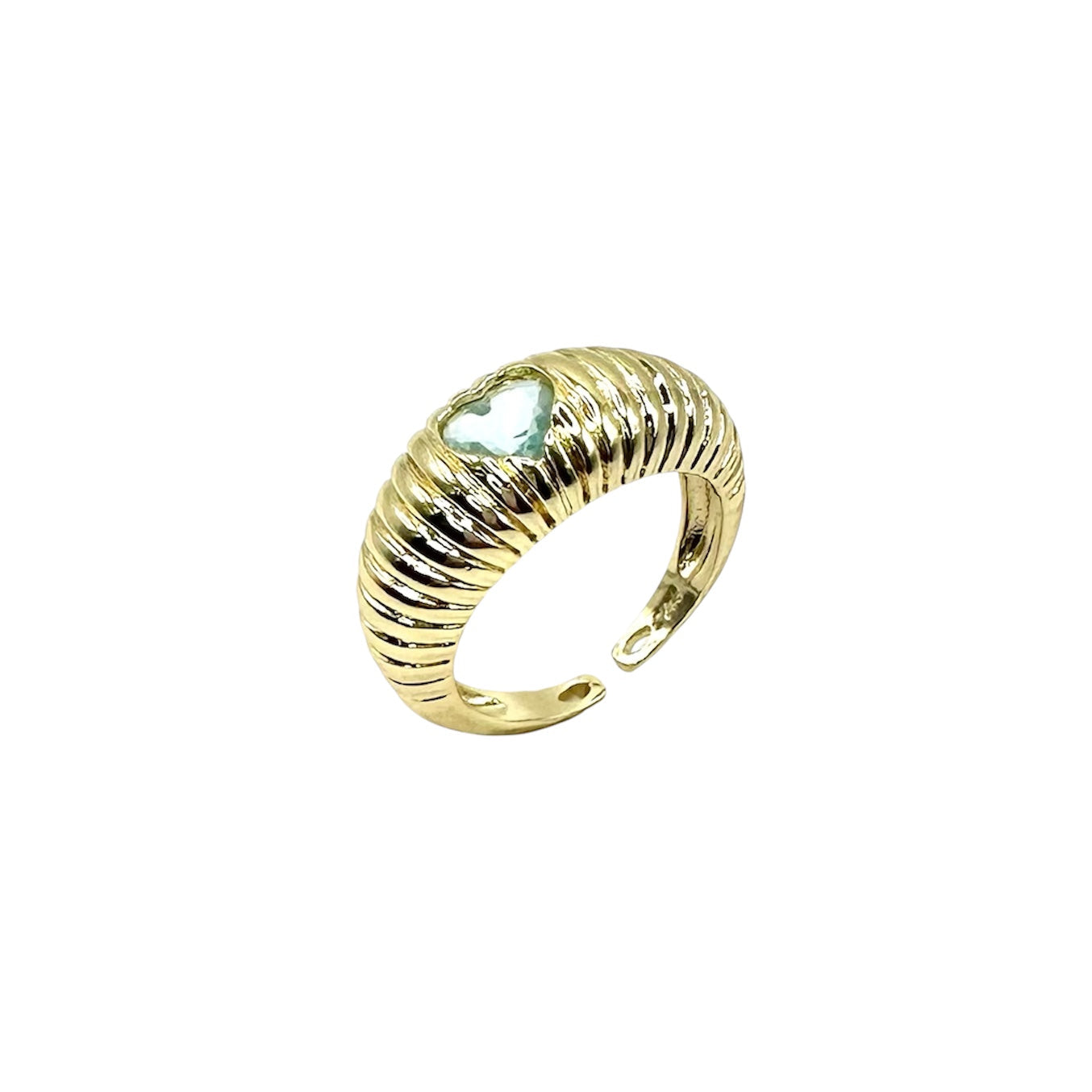 Wasserdichter offener Croissant-Ring mit Herz-Zirkonia hellblau Gold